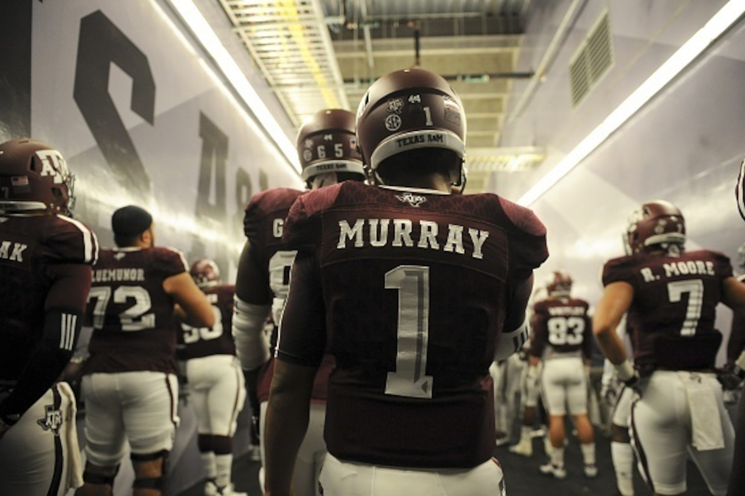 COLLEGE STATION, TX - NOVEMBER 14: Kyler Murray #1 of the Texas A&M Aggies prepares to take the field to face the Western Carolina Catamounts in a NCAA football game at Kyle Field on November 14, 2015 in College Station, Texas. (Photo by Eric Christian Sm COLLEGE STATION, TX - NOVEMBER 14: Kyler Murray #1 of the Texas A&M Aggies prepares to take the field to face the Western Carolina Catamounts in a NCAA football game at Kyle Field on November 14, 2015 in College Station, Texas. (Photo by Eric Christian Sm