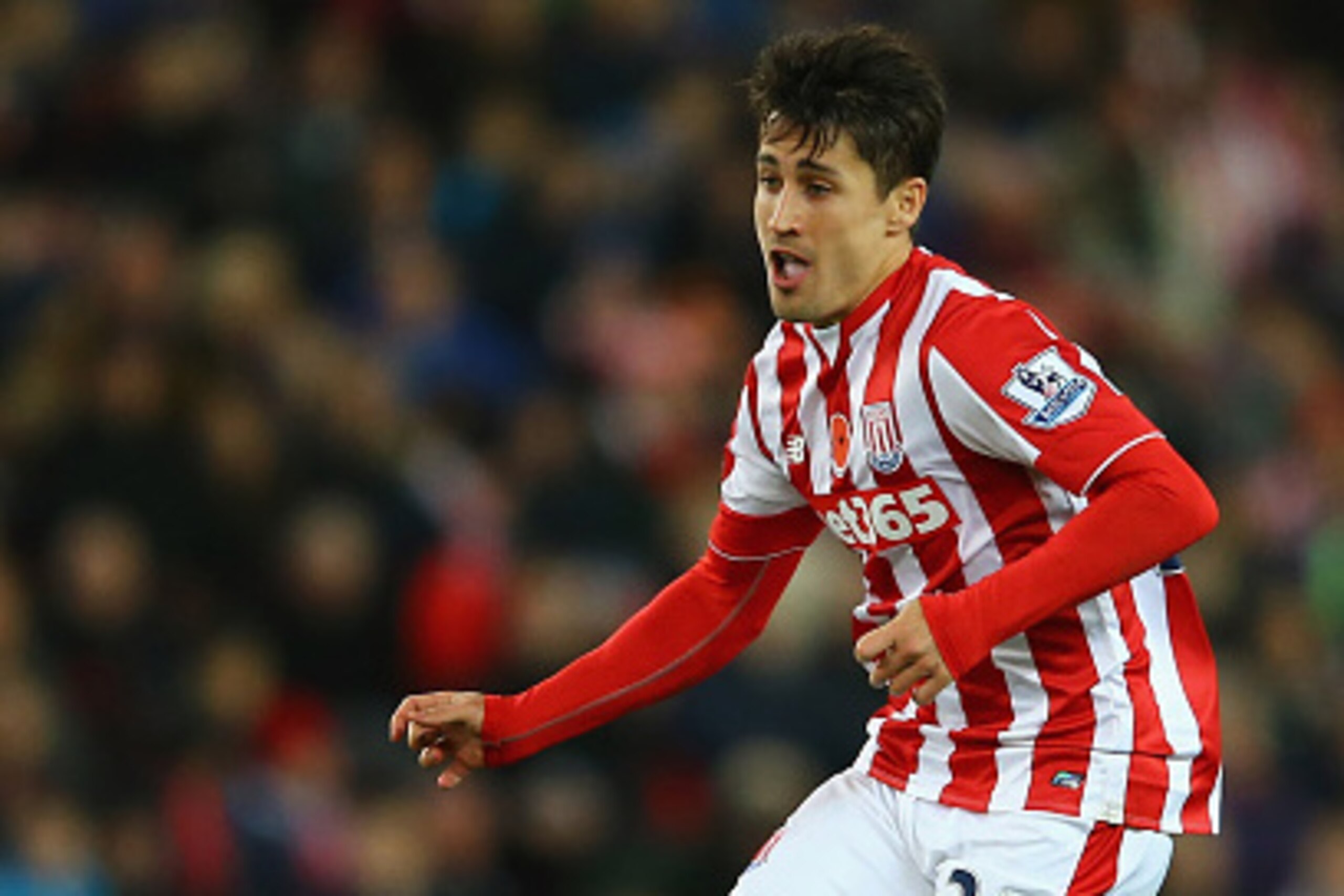 STOKE ON TRENT, ENGLAND - NOVEMBER 07:  Bojan Krkic of Stoke in action during the Barclays Premier League match between Stoke City and Chelsea at the Britannia Stadium on November 7, 2015 in Stoke on Trent, England.  (Photo by Richard Heathcote/Getty Imag