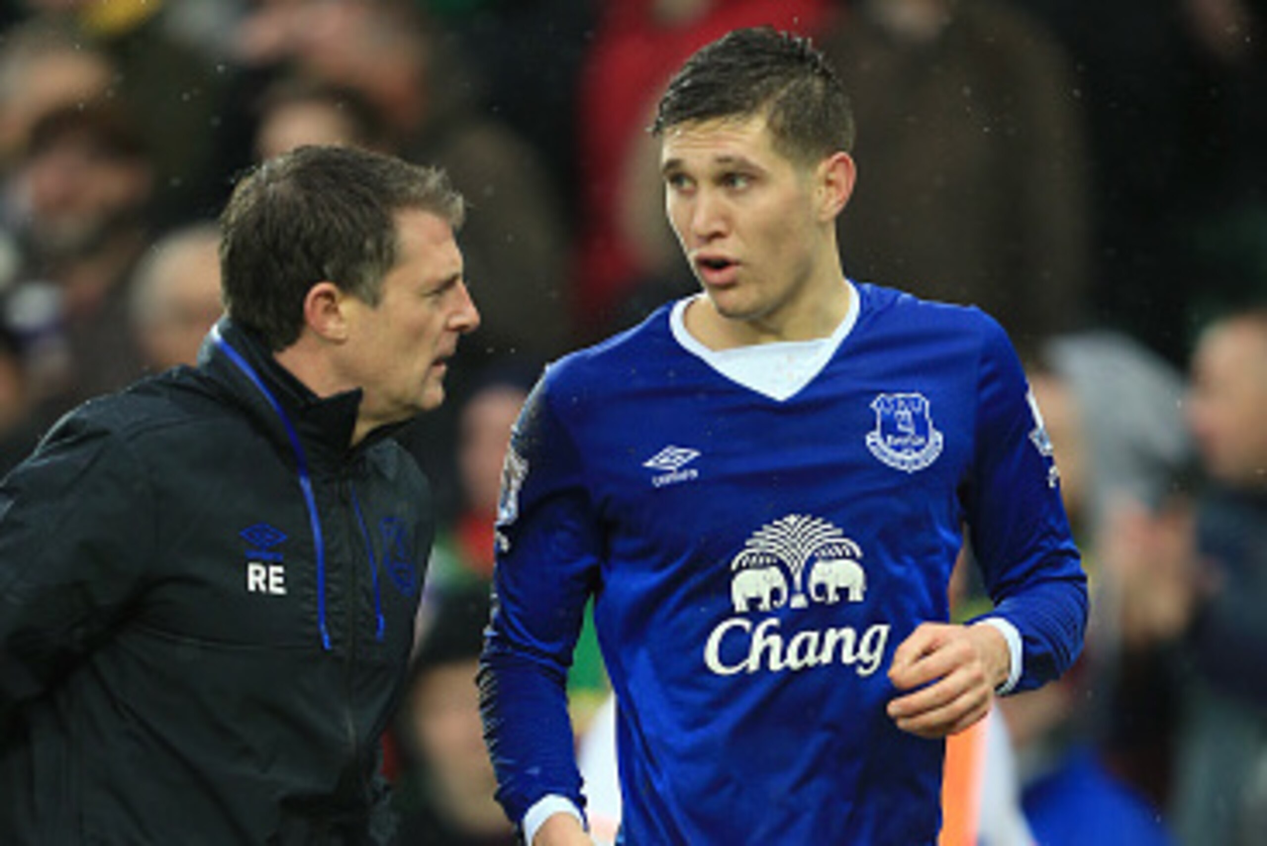 NORWICH, ENGLAND - DECEMBER 12: John Stones of Everton walks on the sideline after receiving the medical treatment during the Barclays Premier League match between Norwich City and Everton at Carrow Road on December 12, 2015 in Norwich, United Kingdom.  (