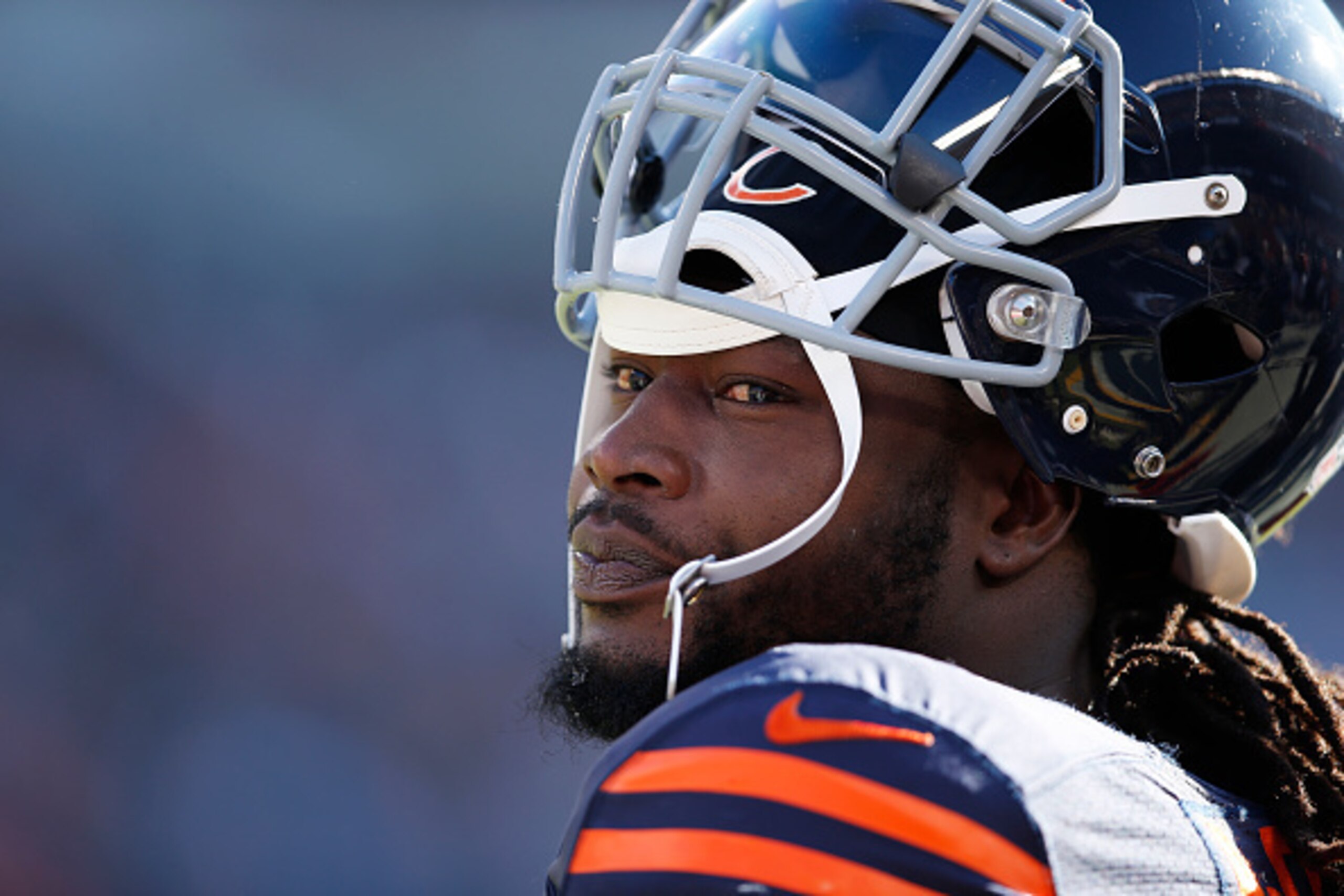 CHICAGO, IL - DECEMBER 6: Pernell McPhee #92 of the Chicago Bears looks on against the San Francisco 49ers during the game at Soldier Field on December 6, 2015 in Chicago, Illinois. The 49ers defeated the Bears 26-20 in overtime. (Photo by Joe Robbins/Get