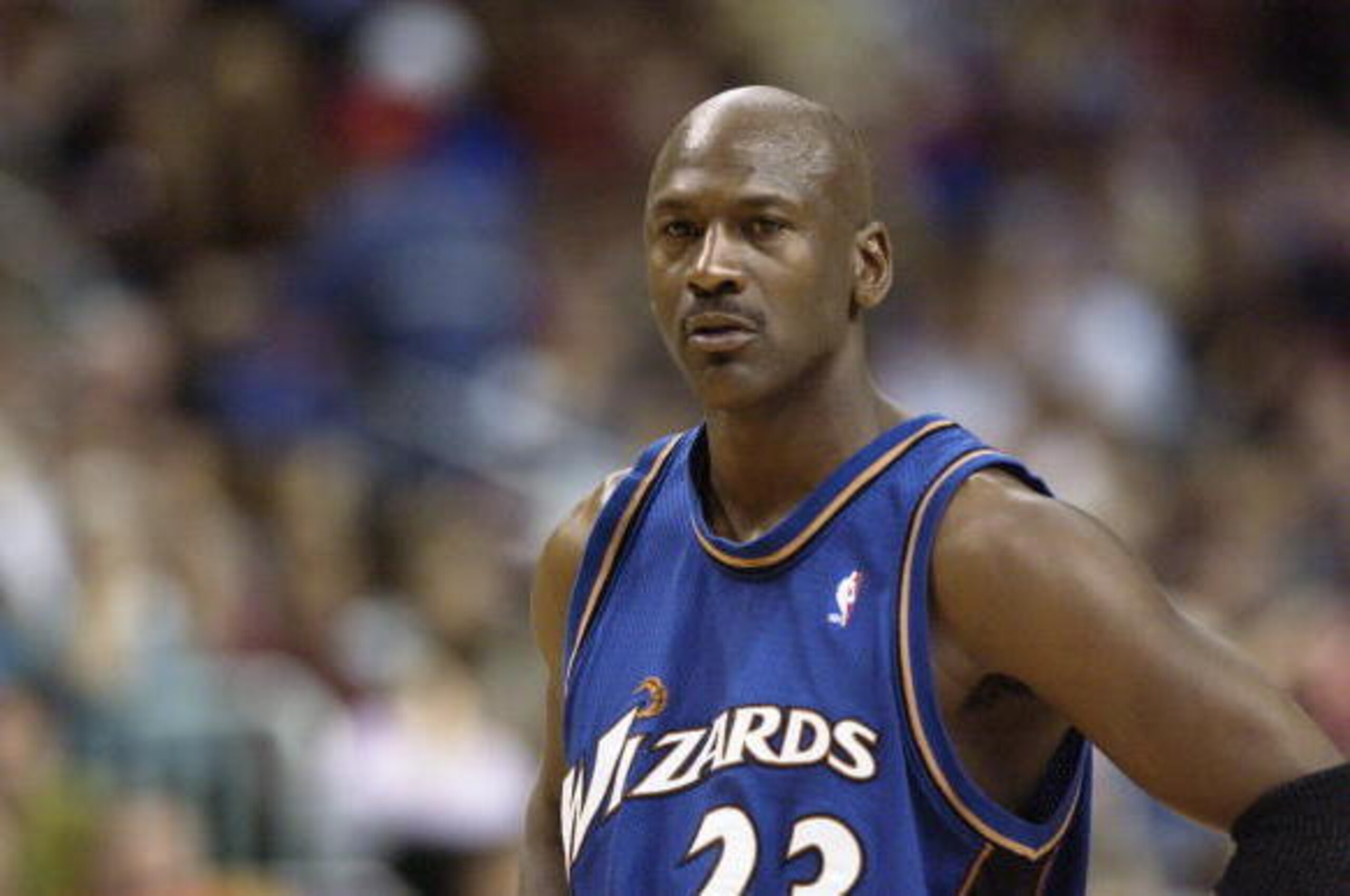 PHILADELPHIA - APRIL 16:  Michael Jordan #23 of the Washington Wizards on the court during the final NBA game of his career, played against the Philadelphia 76ers at First Union Center on March 30, 2003 in Philadelphia, Pennsylvania.  The Sixers won 107-8
