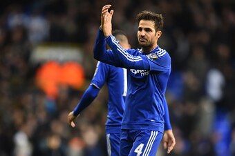 Chelsea's Spanish midfielder Cesc Fabregas applauds the fans after the English Premier League football match between Tottenham Hotspur and Chelsea at White Hart Lane in north London on November 29, 2015.      / AFP / BEN STANSALL        (Photo credit shou