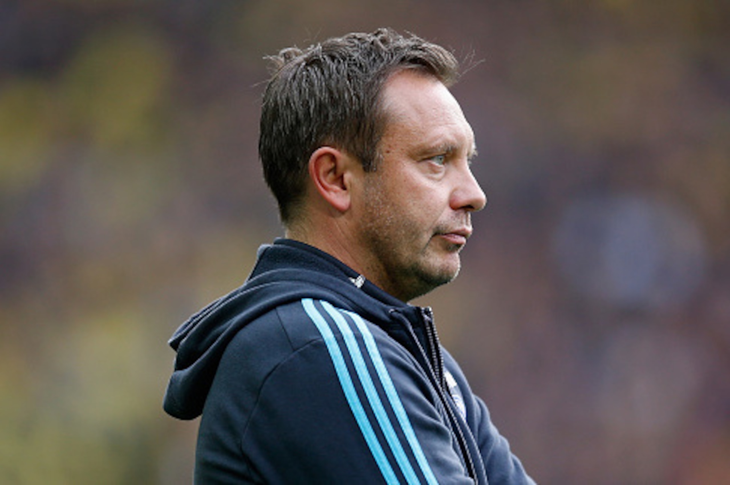 DORTMUND, GERMANY - NOVEMBER 08:  Head coach Andre Breitenreiter of Schalke looks on prior to the Bundesliga match between Borussia Dortmund and FC Schalke 04 at Signal Iduna Park on November 8, 2015 in Dortmund, Germany.  (Photo by Boris Streubel/Getty I