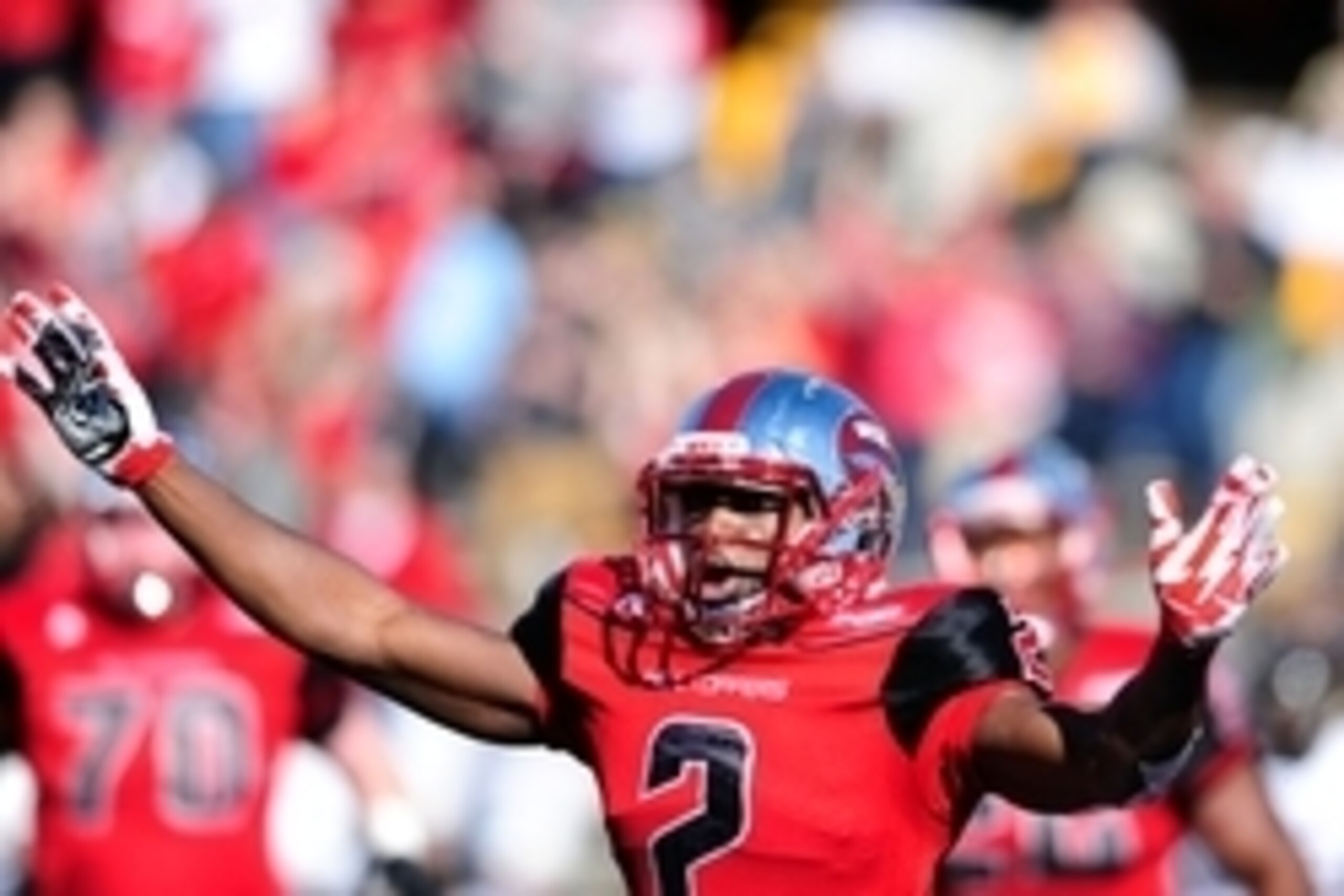 Dec 5, 2015; Bowling Green, KY, USA; Western Kentucky Hilltoppers wide receiver Taywan Taylor (2) celebrates after scoring a touchdown during the first half of the Conference USA football championship game against Southern Miss Golden Eagles at Houchens I