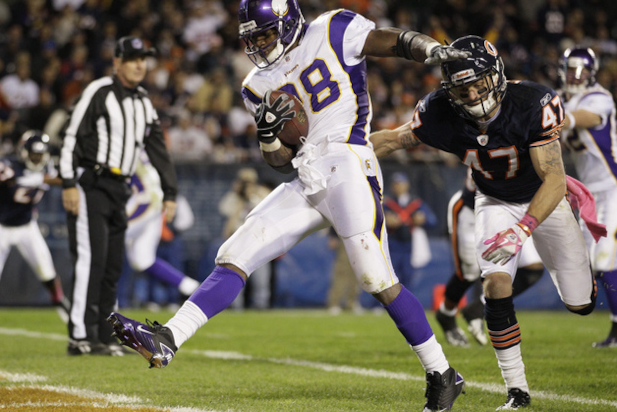 Adrian Peterson has recorded two of his six career 200-yard games (33 percent) against the Chicago Bears.