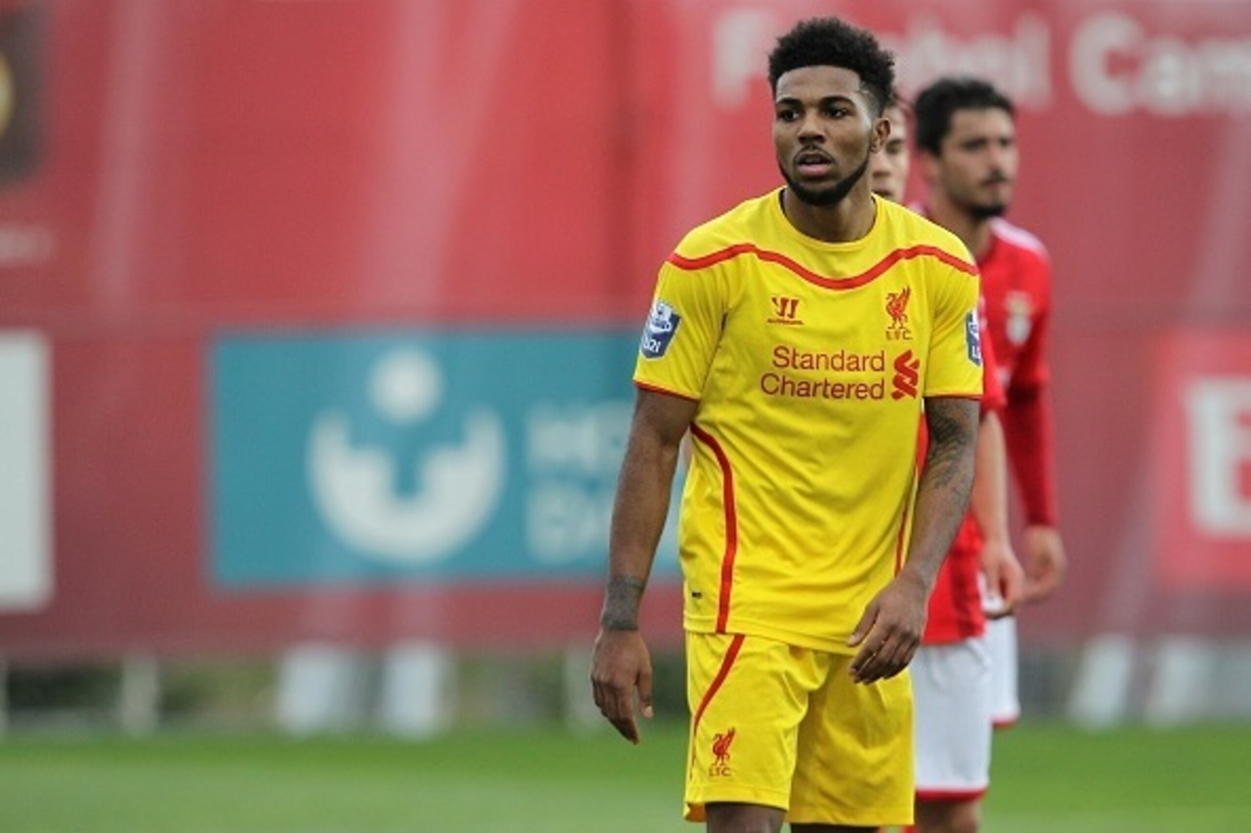 SEIXAL, PORTUGAL - FEBRUARY 24: Liverpool's foward Jerome Sinclair  in action during the UEFA Youth League match between SL Benfica and Liverpool FC on February 24, 2015 in Seixal, Portugal.  (Photo by Carlos Rodrigues/Getty Images for UEFA)