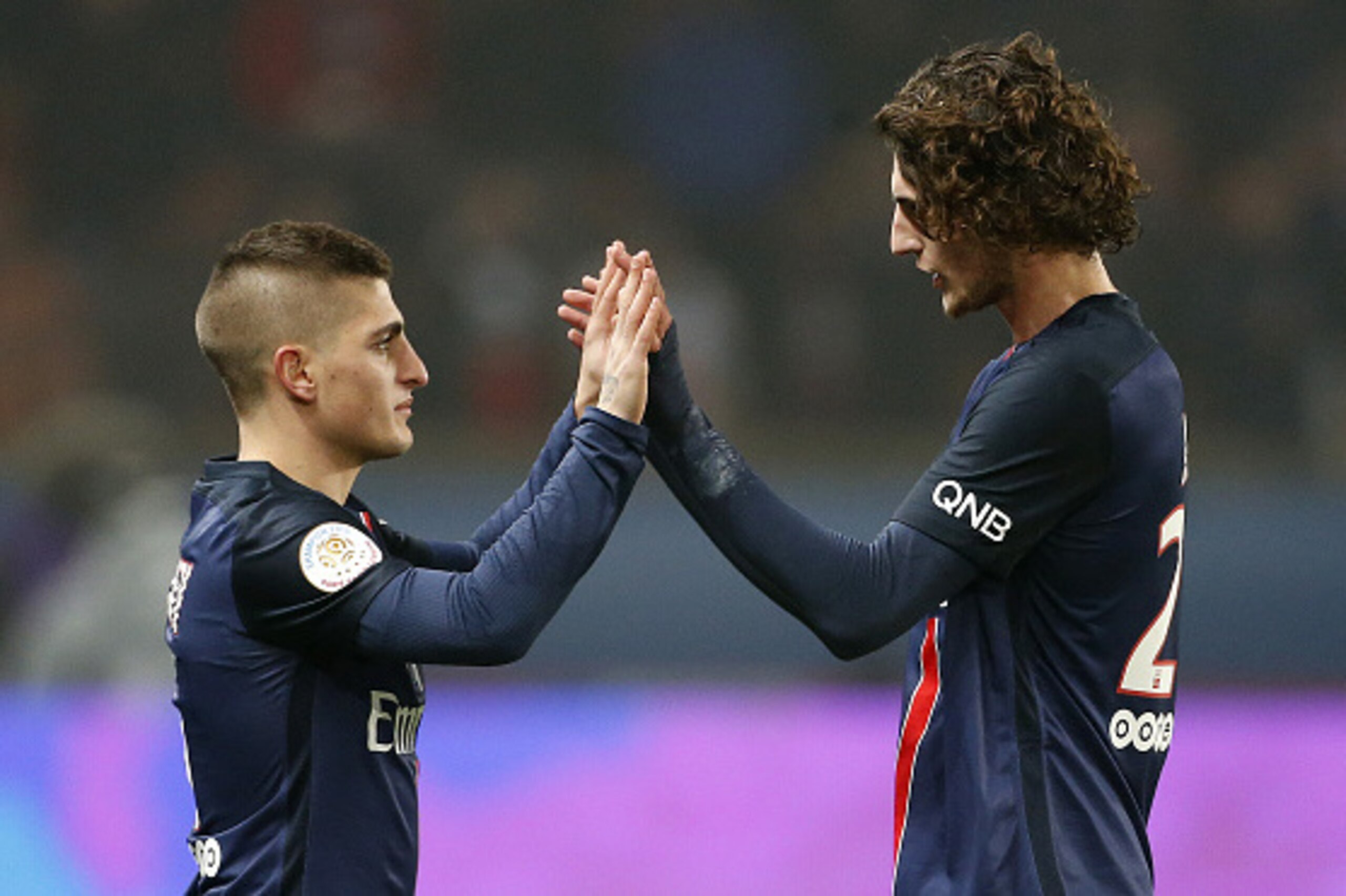 PARIS, FRANCE - DECEMBER 13: Marco Verratti of PSG is replacing Adrien Rabiot of PSG during the French Ligue 1 match between Paris Saint-Germain (PSG) and Olympique Lyonnais (OL) at Parc des Princes stadium on December 13, 2015 in Paris, France. (Photo by