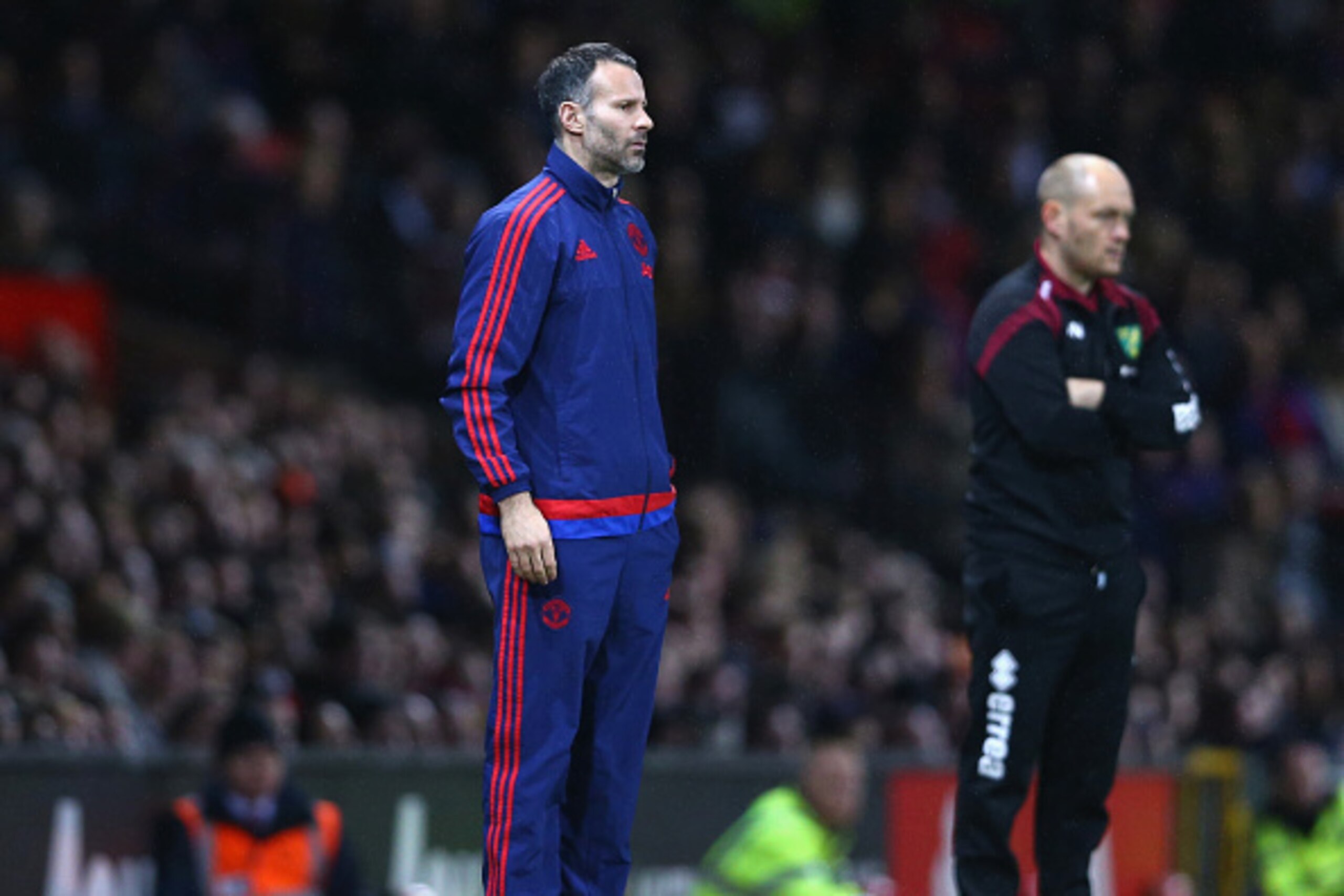 MANCHESTER, ENGLAND - DECEMBER 19:  Manchester United Assistant manager Ryan Giggs looks on during the Barclays Premier League match between Manchester United and Norwich City at Old Trafford on December 19, 2015 in Manchester, England.  (Photo by Clive B
