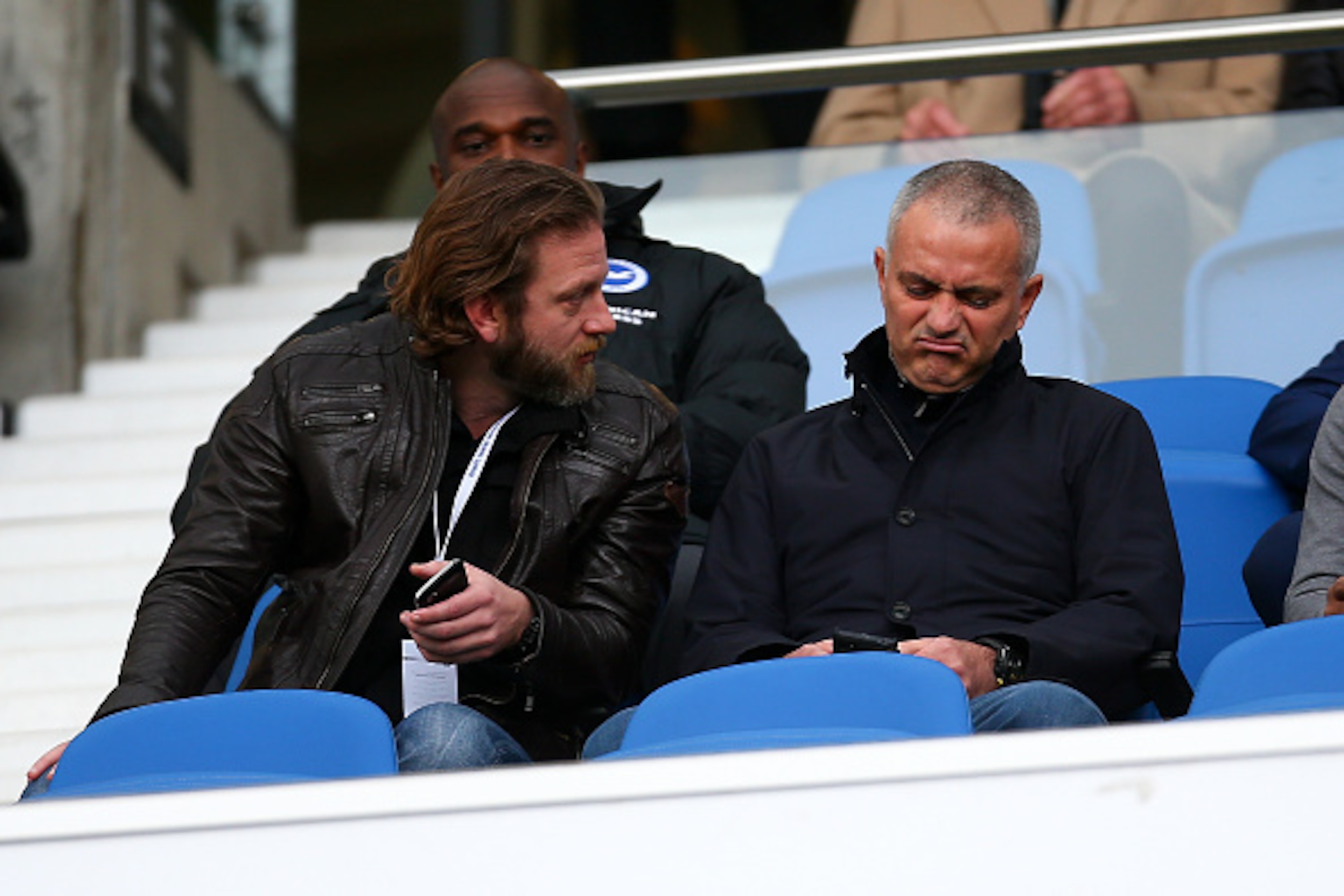 BRIGHTON, ENGLAND - DECEMBER 19: Jose Mourinho, former manager of Chelsea (R) watches on during the Sky Bet Championship match between Brighton and Hove Albion and Middlesbrough at The Amex Stadium on December 19, 2015 in Brighton, United Kingdom. (Phot BRIGHTON, ENGLAND - DECEMBER 19: Jose Mourinho, former manager of Chelsea (R) watches on during the Sky Bet Championship match between Brighton and Hove Albion and Middlesbrough at The Amex Stadium on December 19, 2015 in Brighton, United Kingdom. (Phot
