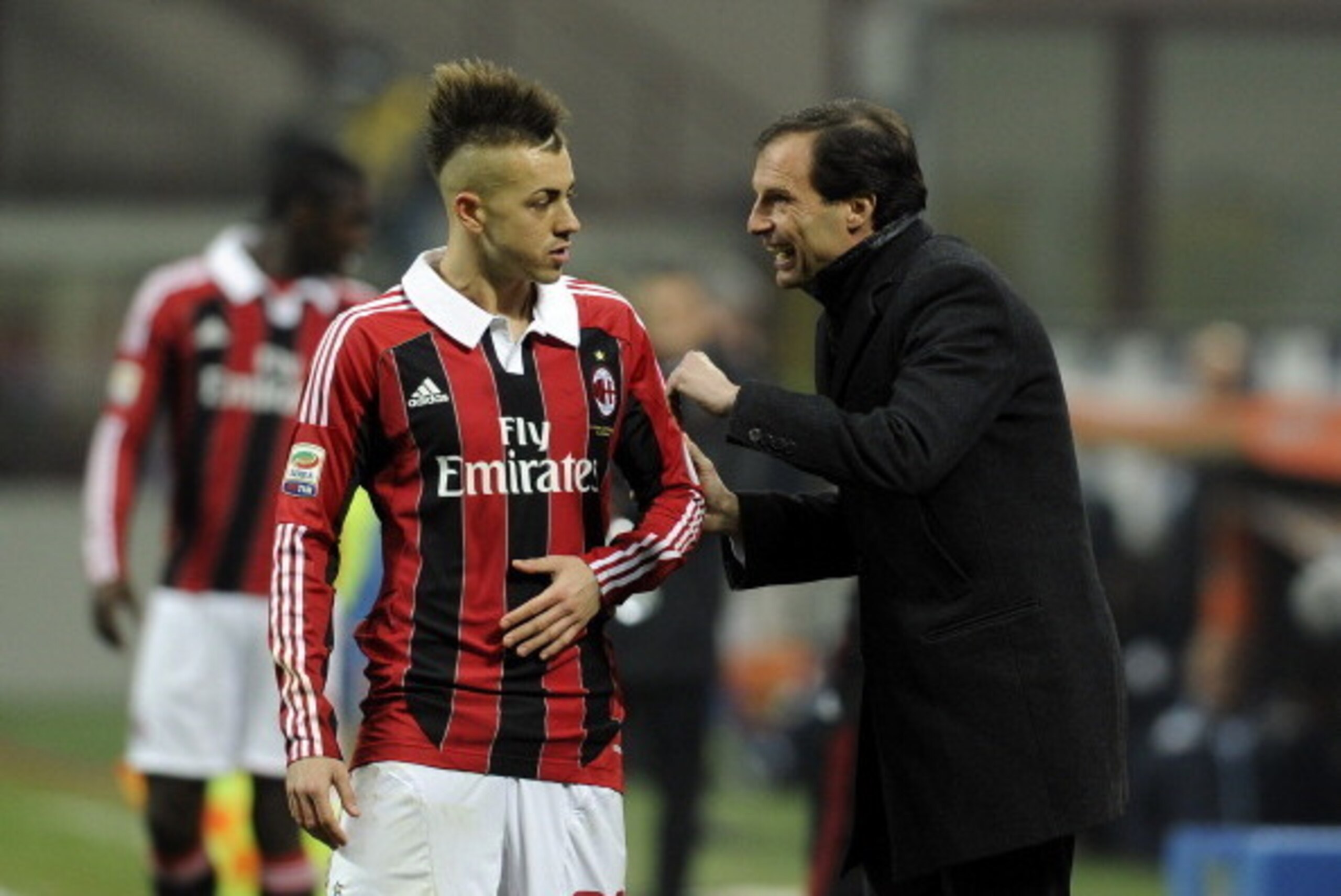 MILAN, ITALY - MARCH 02: Stephan El Shaarawy of AC Milan and head coach Massimiliano Allegri during the Serie A match between AC Milan and S.S. Lazio at San Siro Stadium on March 2, 2013 in Milan, Italy. (Photo by Claudio Villa/Getty Images) MILAN, ITALY - MARCH 02: Stephan El Shaarawy of AC Milan and head coach Massimiliano Allegri during the Serie A match between AC Milan and S.S. Lazio at San Siro Stadium on March 2, 2013 in Milan, Italy. (Photo by Claudio Villa/Getty Images)
