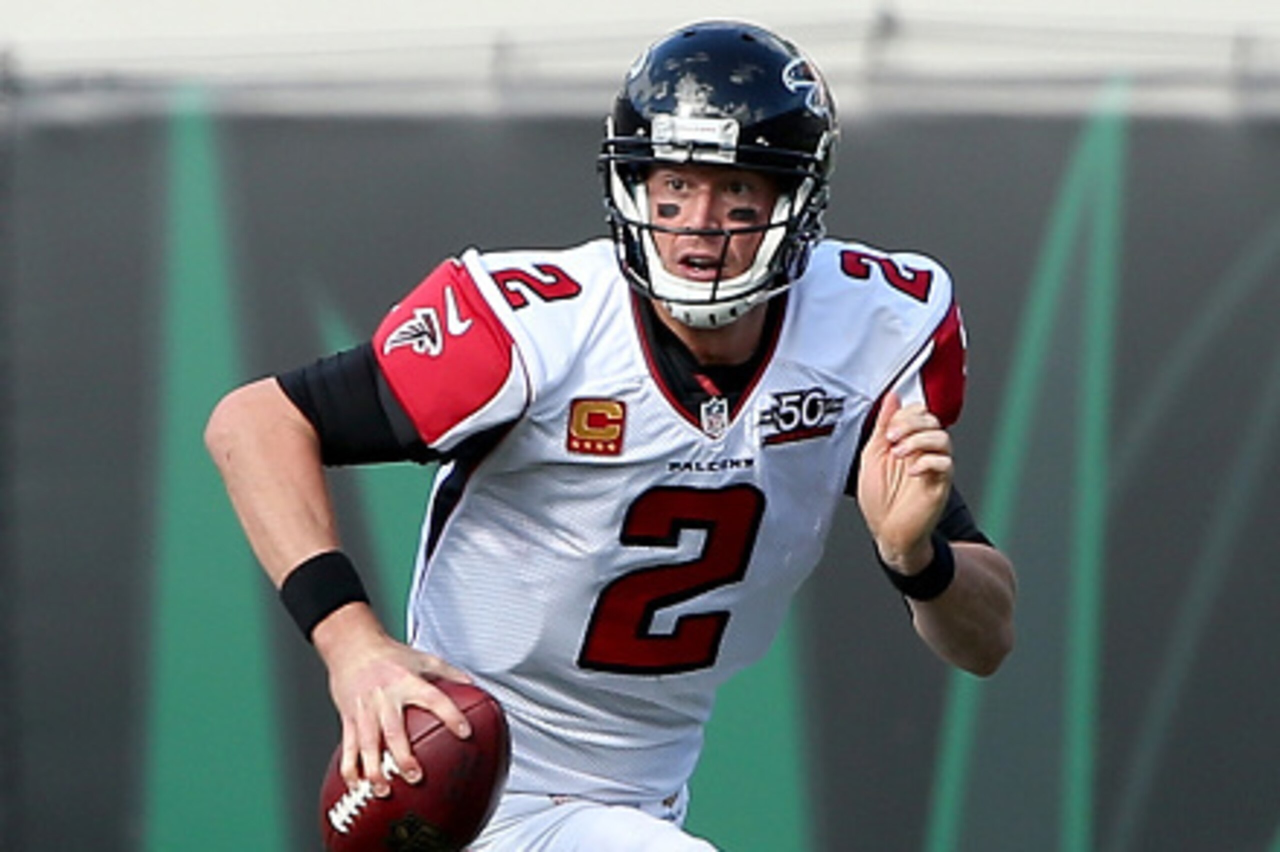 JACKSONVILLE, FL - DECEMBER 20:  Matt Ryan #2 of the Atlanta Falcons scrambles for yardage during the game against the Jacksonville Jaguars at EverBank Field on December 20, 2015 in Jacksonville, Florida.  (Photo by Sam Greenwood/Getty Images)