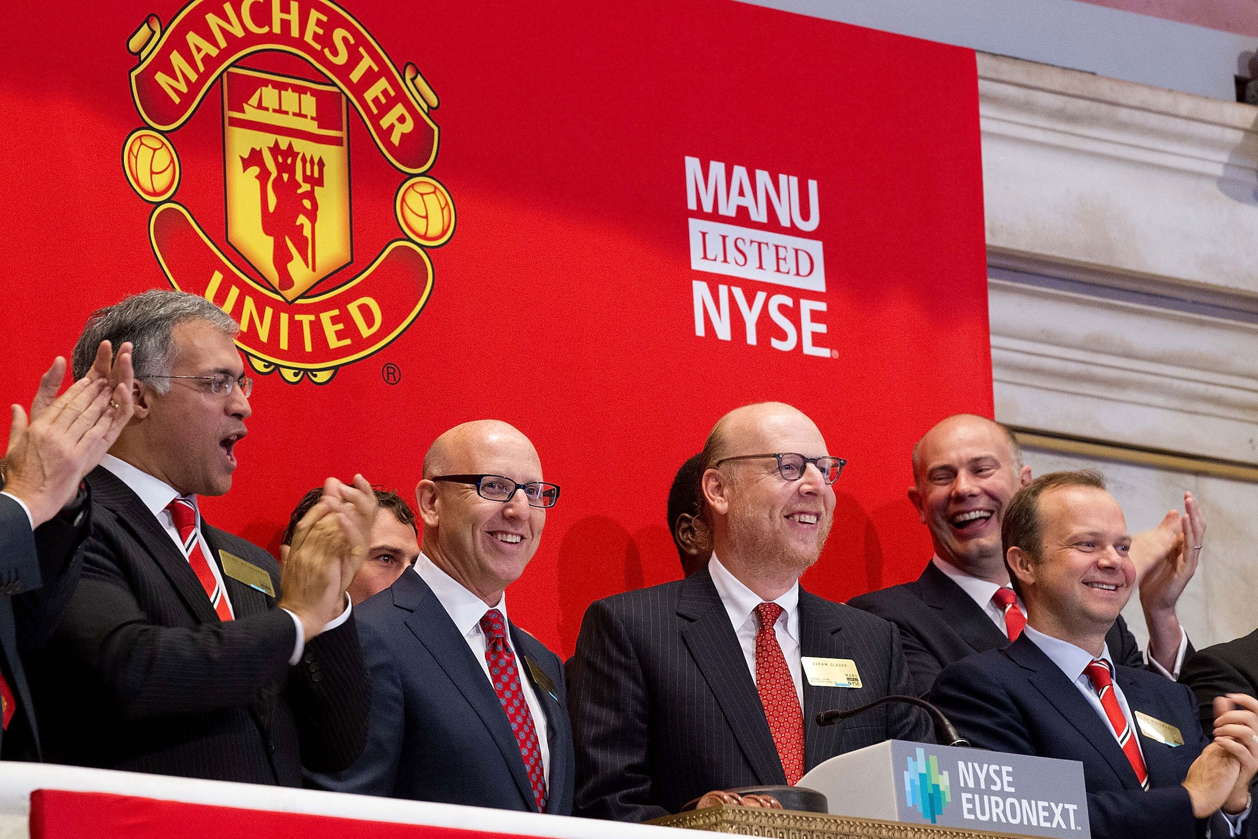Woodward (far right) and United executives launch the club on the New York Stock Exchange in 2012.