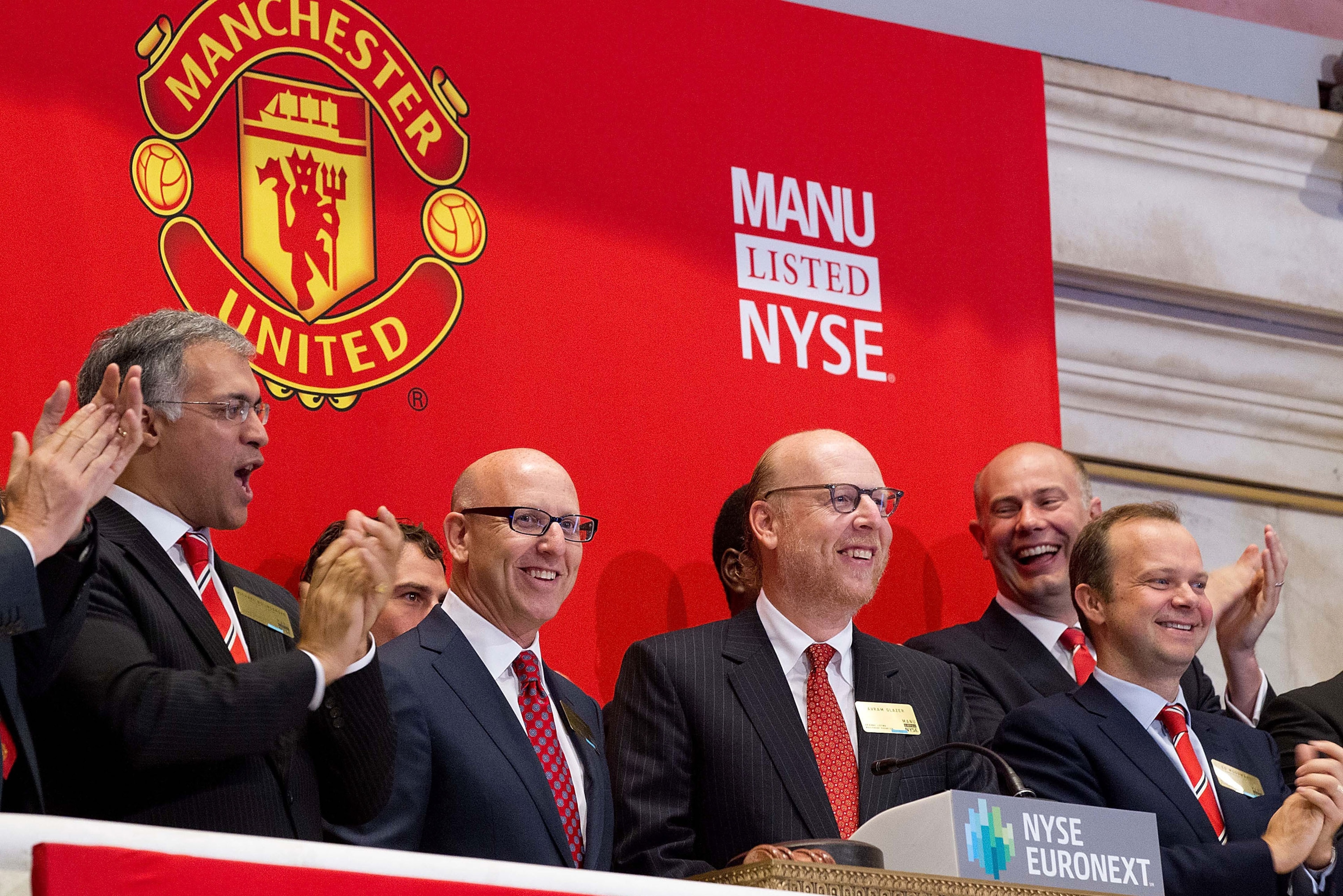 Woodward (far right) and United executives launch the club on the New York Stock Exchange in 2012.