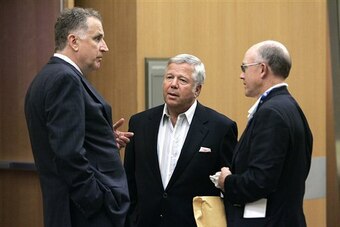 Then-commissioner Paul Tagliabue (left) with Patriots owner Bob Kraft and Jets owner Woody Johnson at a league meeting in 2006.