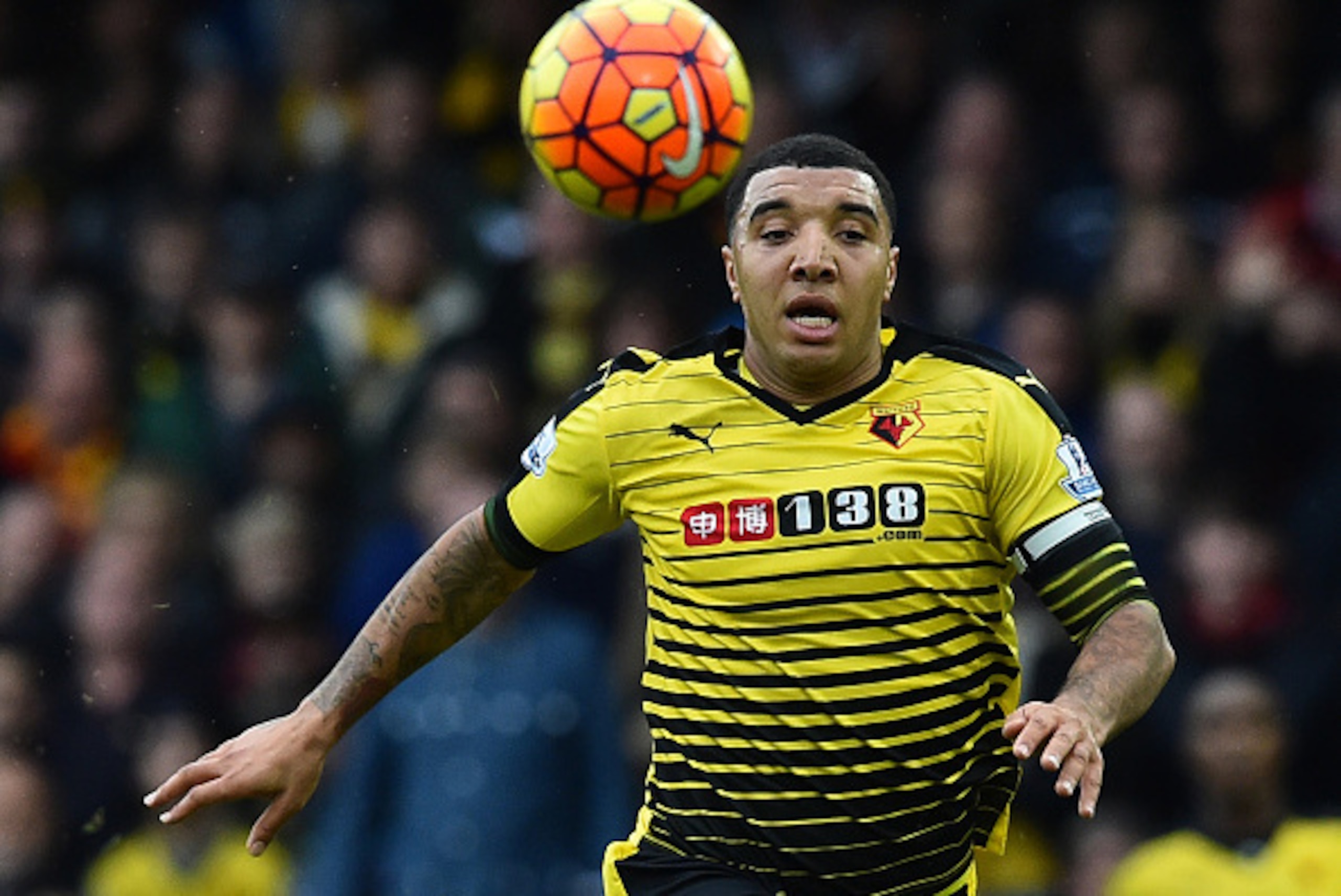 Watford's English striker Troy Deeney chases the ball during the English Premier League football match between Watford and Liverpool at Vicarage Road Stadium in Watford, north of London on December 20, 2015.  AFP PHOTO / BEN STANSALL

RESTRICTED TO EDITOR