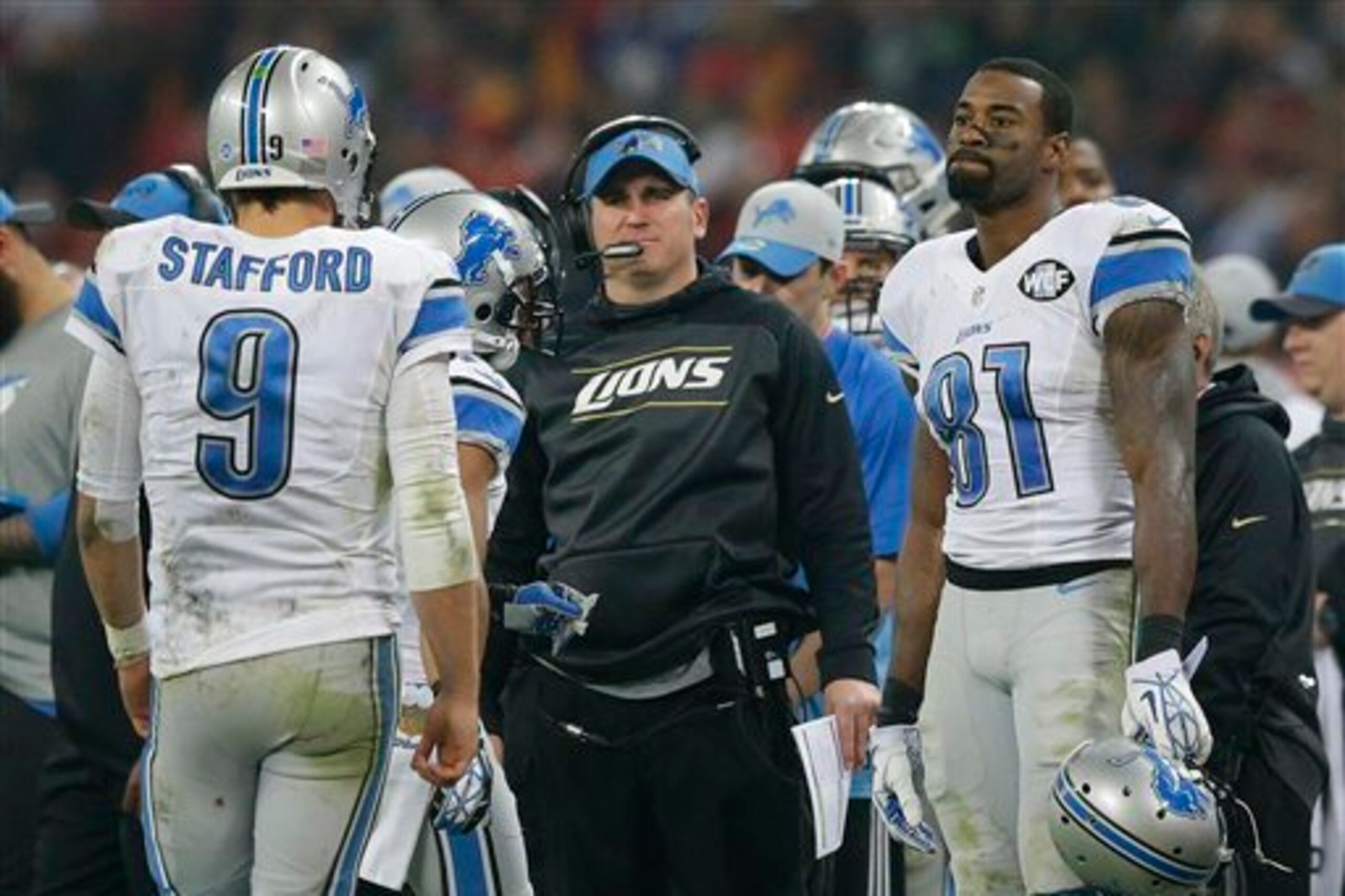 Matthew Stafford, Jim Bob Cooter and Calvin Johnson