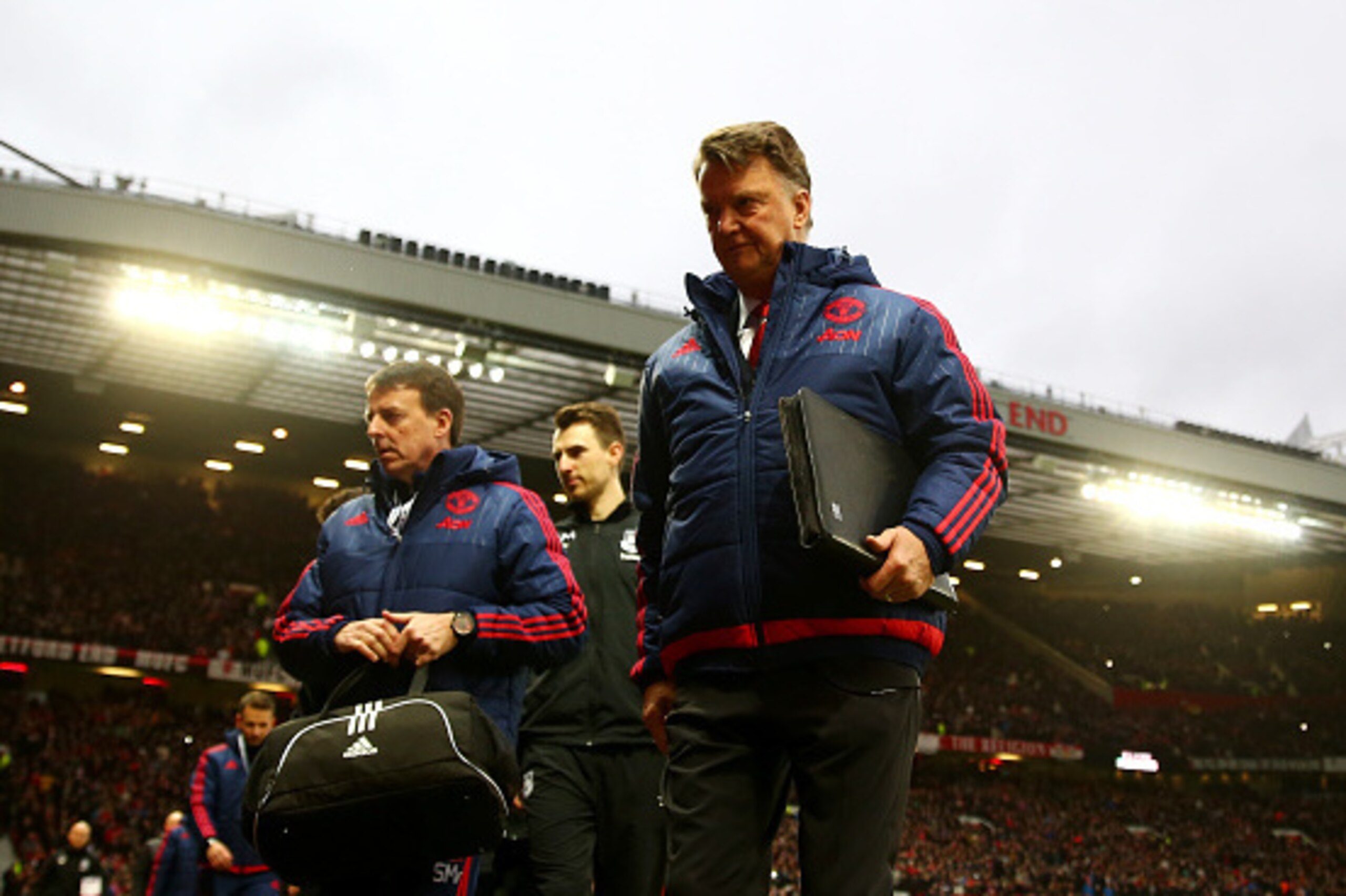 MANCHESTER, ENGLAND - DECEMBER 05: Louis van Gaal Manager of Manchester United looks on during the Barclays Premier League match between Manchester United and West Ham United at Old Trafford on December 5, 2015 in Manchester, England.  (Photo by Michael S