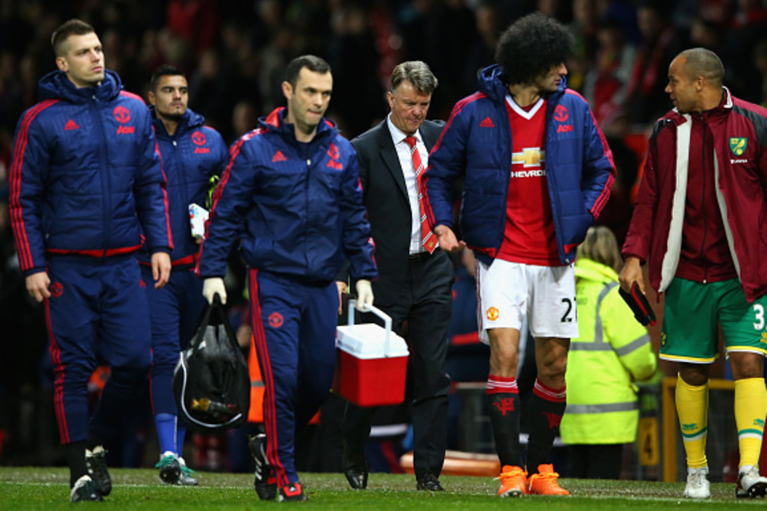 MANCHESTER, ENGLAND - DECEMBER 19:  Louis van Gaal Manager of Manchester United leaves the pitch after 1-2 defeat in the Barclays Premier League match between Manchester United and Norwich City at Old Trafford on December 19, 2015 in Manchester, England. 