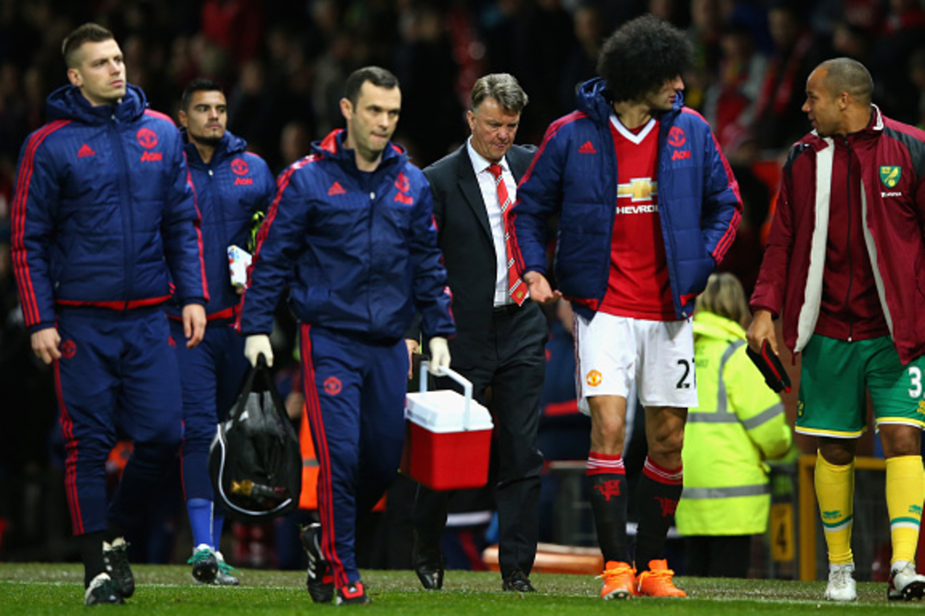 MANCHESTER, ENGLAND - DECEMBER 19:  Louis van Gaal Manager of Manchester United leaves the pitch after 1-2 defeat in the Barclays Premier League match between Manchester United and Norwich City at Old Trafford on December 19, 2015 in Manchester, England. 