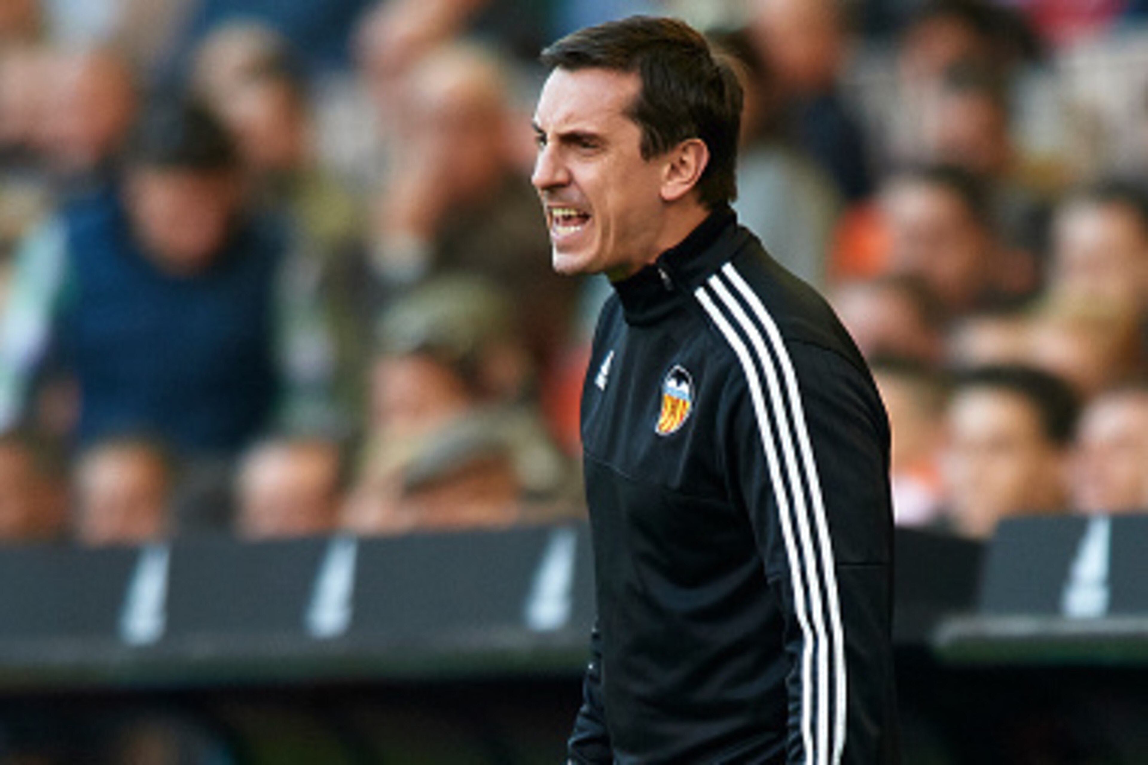 VALENCIA, SPAIN - DECEMBER 19:  Gary Neville manager of Valencia reacts during the La Liga match between Valencia CF and Getafe CF at Estadi de Mestalla on December 19, 2015 in Valencia, Spain.  (Photo by Manuel Queimadelos Alonso/Getty Images)