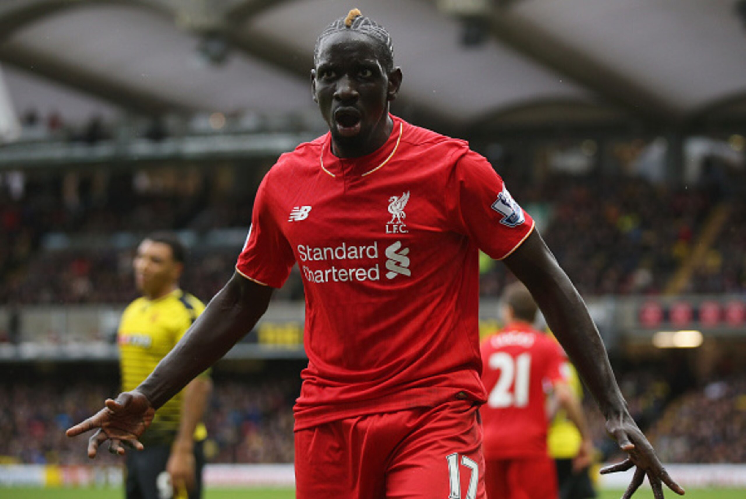 WATFORD, ENGLAND - DECEMBER 20:  Mamadou Sakho of Liverpool reacts during the Barclays Premier League match between Watford and Liverpool at Vicarage Road on December 20, 2015 in Watford, England.  (Photo by Ian Walton/Getty Images)