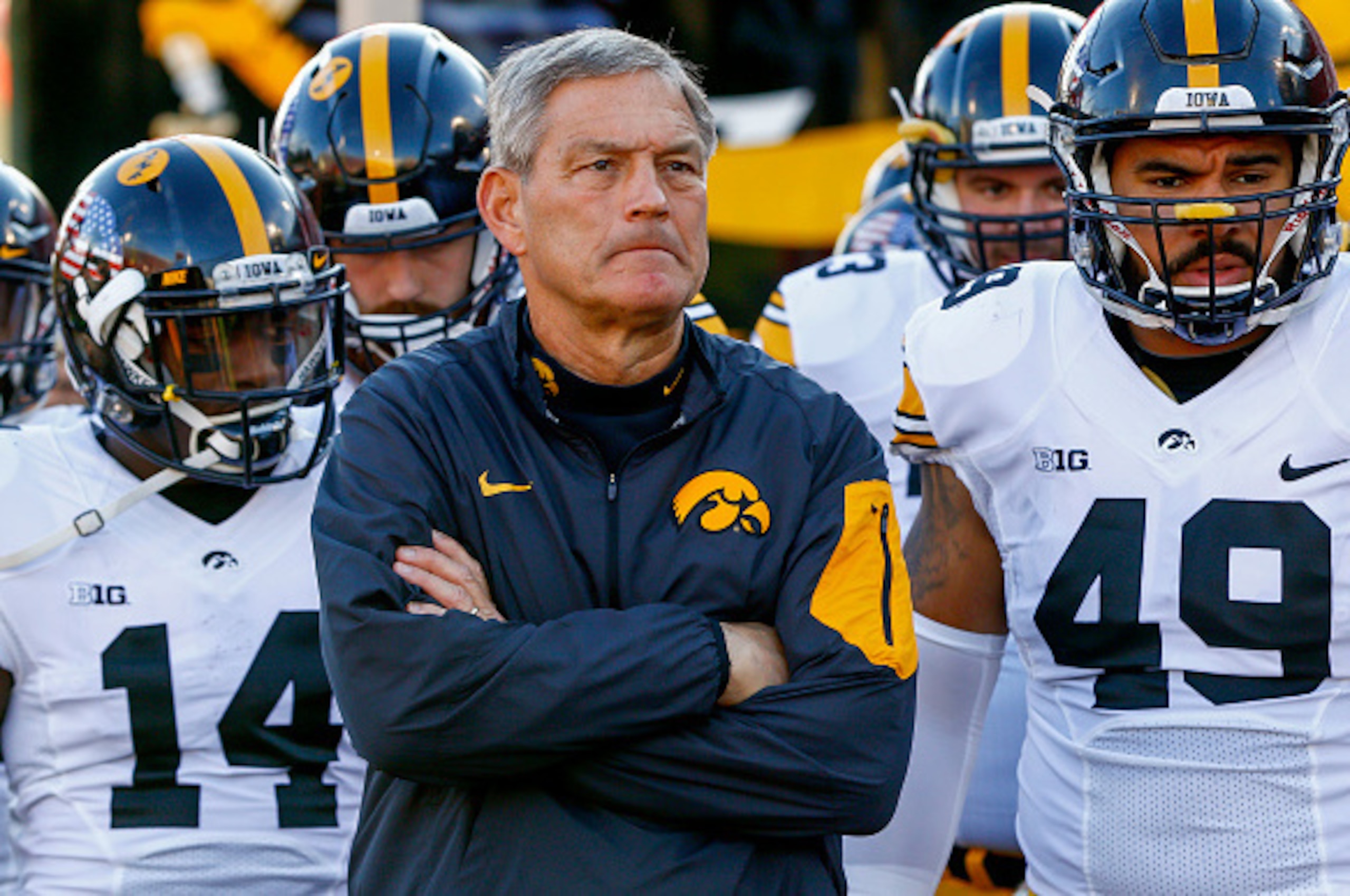 BLOOMINGTON, IN - NOVEMBER 7: Head coach Kirk Ferentz of the Iowa Hawkeyes is seen before the game against the Indiana Hoosiers at Memorial Stadium on November 7, 2015 in Bloomington, Indiana. Iowa defeated Indiana 35-27. (Photo by Michael Hickey/Getty Im