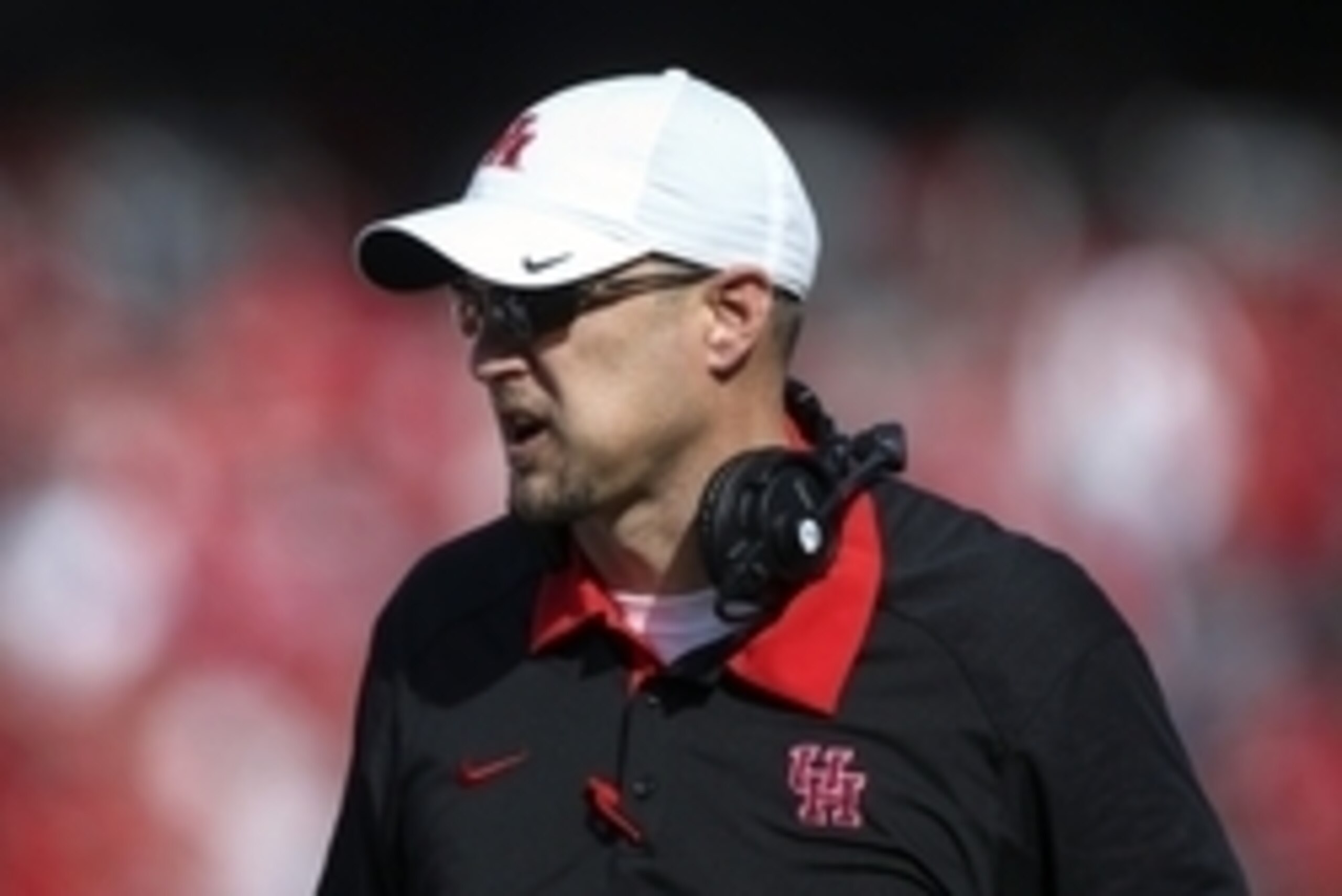 Dec 5, 2015; Houston, TX, USA; Houston Cougars head coach Tom Herman reacts during the second half against the Temple Owls in the Mid-American Conference football championship game at TDECU Stadium. The Cougars defeated the Owls 24-13. Mandatory Credit: T