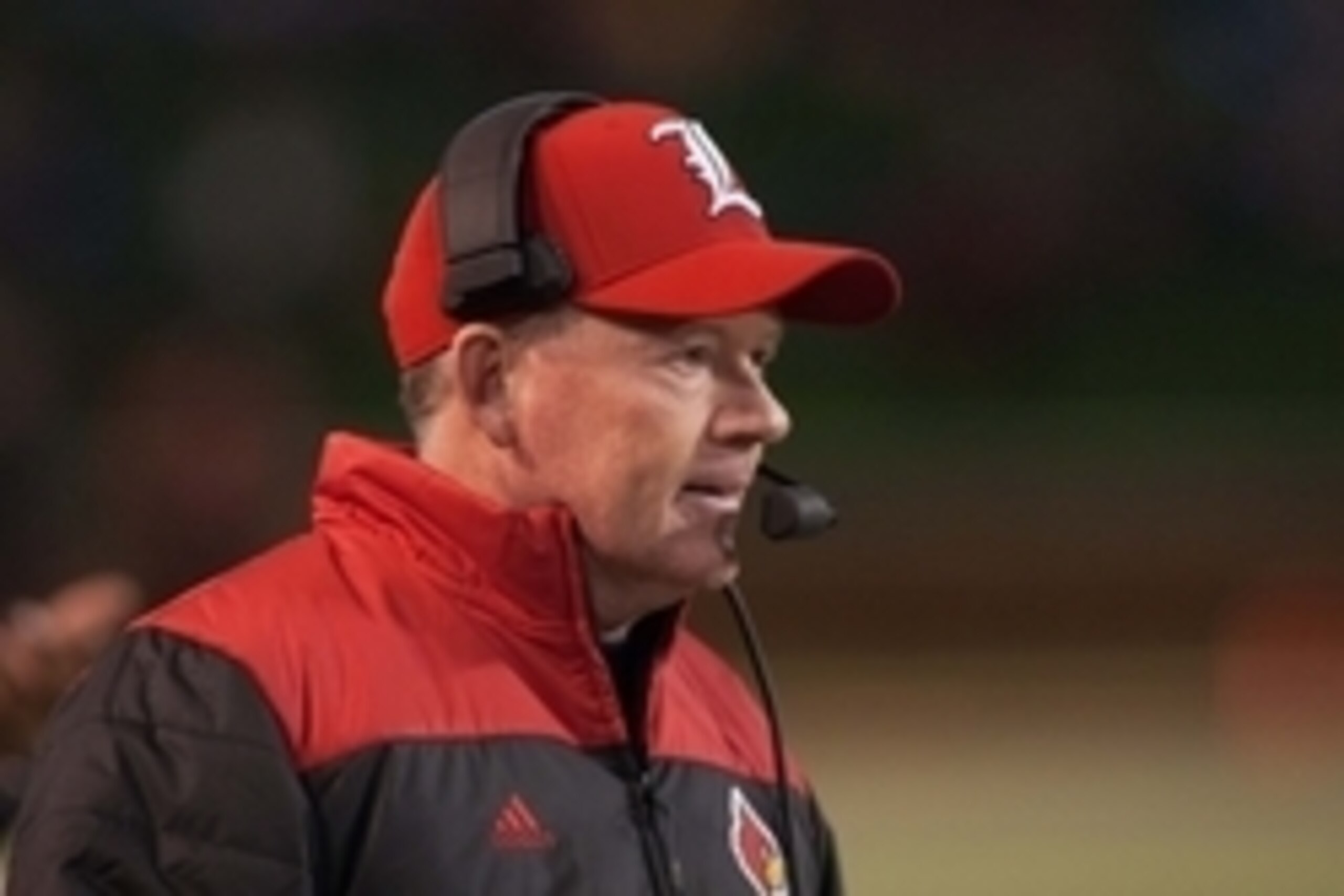 Oct 30, 2015; Winston-Salem, NC, USA; Louisville Cardinals head coach Bobby Petrino looks on during the first half against the Wake Forest Demon Deacons at BB&T Field. Louisville defeated Wake Forest 20-19. Mandatory Credit: Jeremy Brevard-USA TODAY Sport