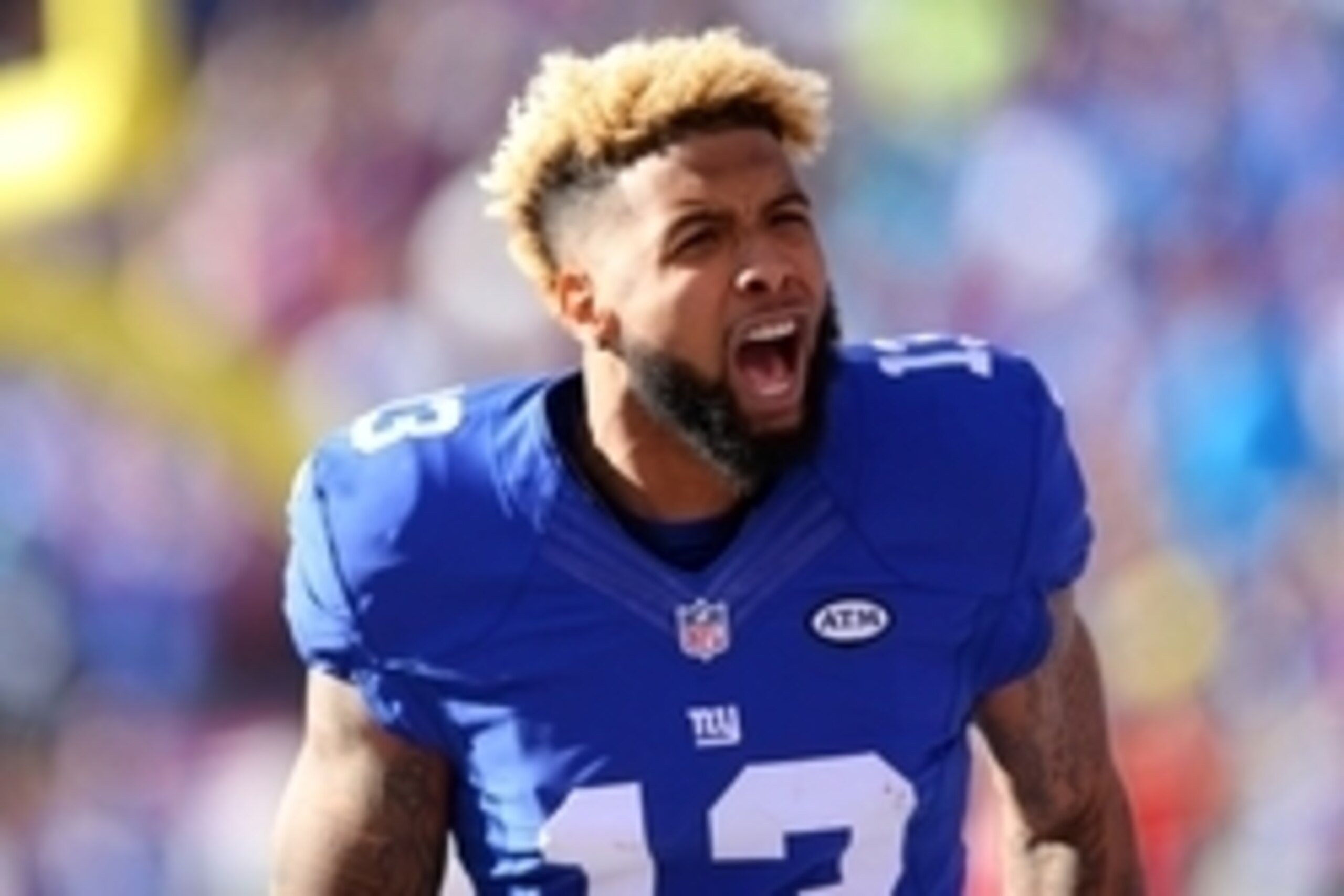 Dec 20, 2015; East Rutherford, NJ, USA; New York Giants wide receiver Odell Beckham Jr. (13) yells to the fans before a game against the Carolina Panthers at MetLife Stadium. Mandatory Credit: Brad Penner-USA TODAY Sports