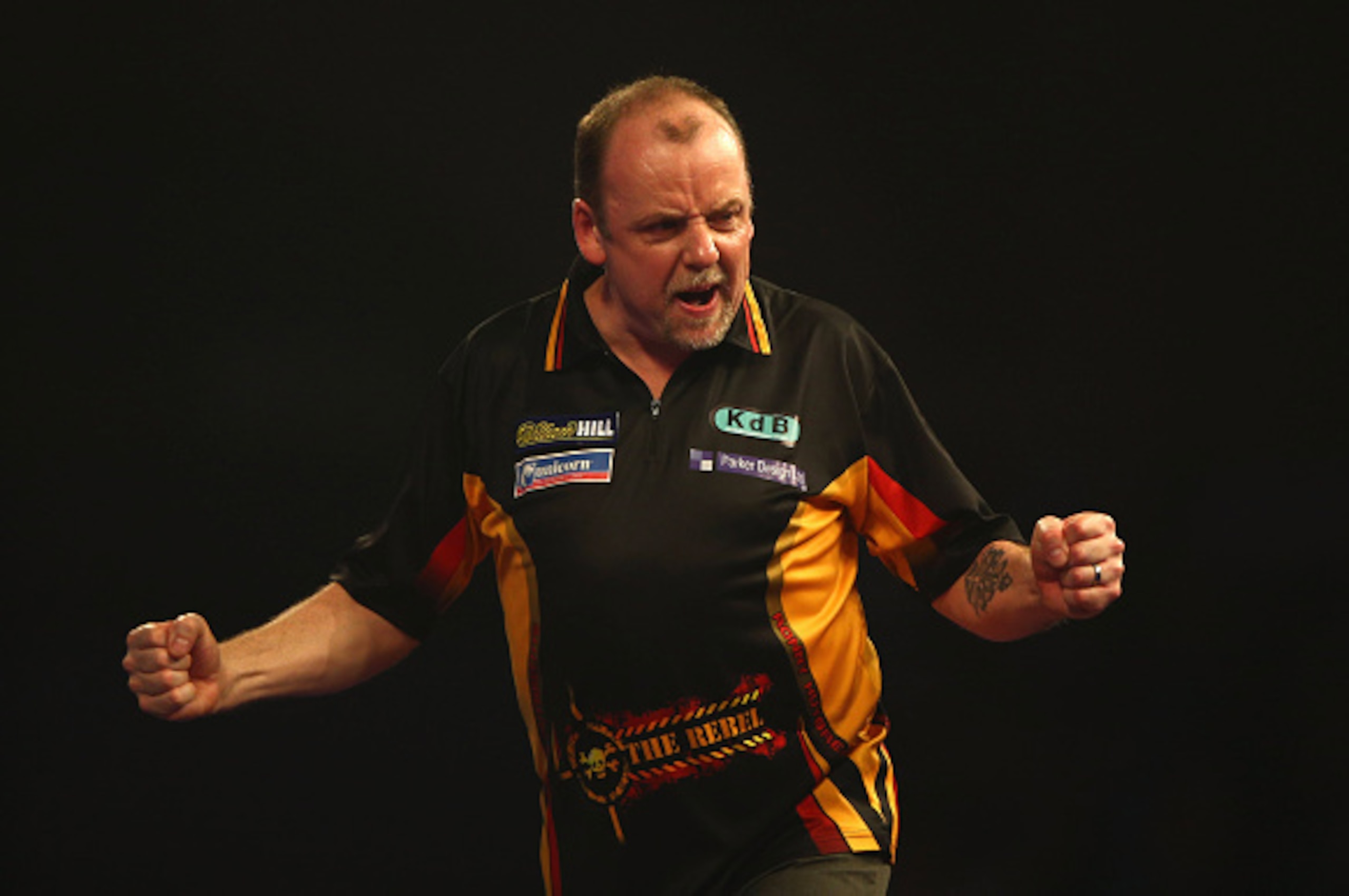 LONDON, ENGLAND - DECEMBER 22:  Ronny Huybrechts of Belgium celebrates during his match against Dean Winstanley of England during the 2016 William Hill PDC World Darts Championships on Day Five at Alexandra Palace on December 22, 2015 in London, England. 