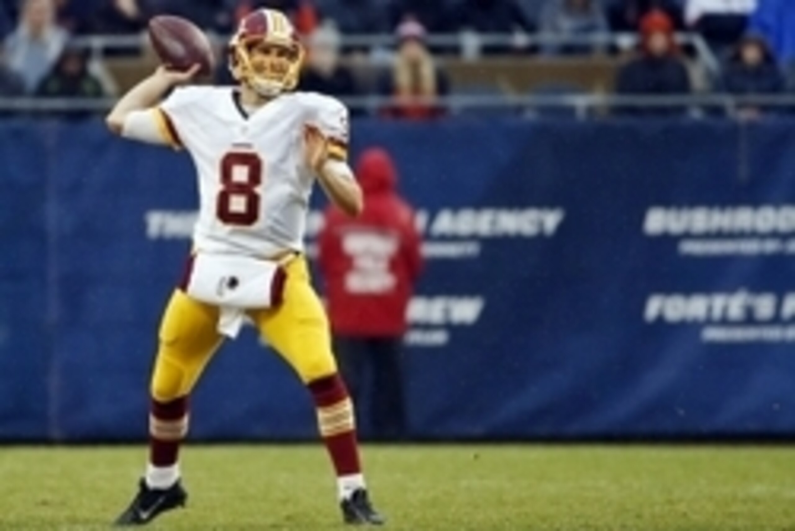 Dec 13, 2015; Chicago, IL, USA; Washington Redskins quarterback Kirk Cousins (8) looks to pass the ball against Chicago Bears during the second half at Soldier Field. The Washington Redskins won 24-21.Mandatory Credit: Kamil Krzaczynski-USA TODAY Sports Dec 13, 2015; Chicago, IL, USA; Washington Redskins quarterback Kirk Cousins (8) looks to pass the ball against Chicago Bears during the second half at Soldier Field. The Washington Redskins won 24-21.Mandatory Credit: Kamil Krzaczynski-USA TODAY Sports