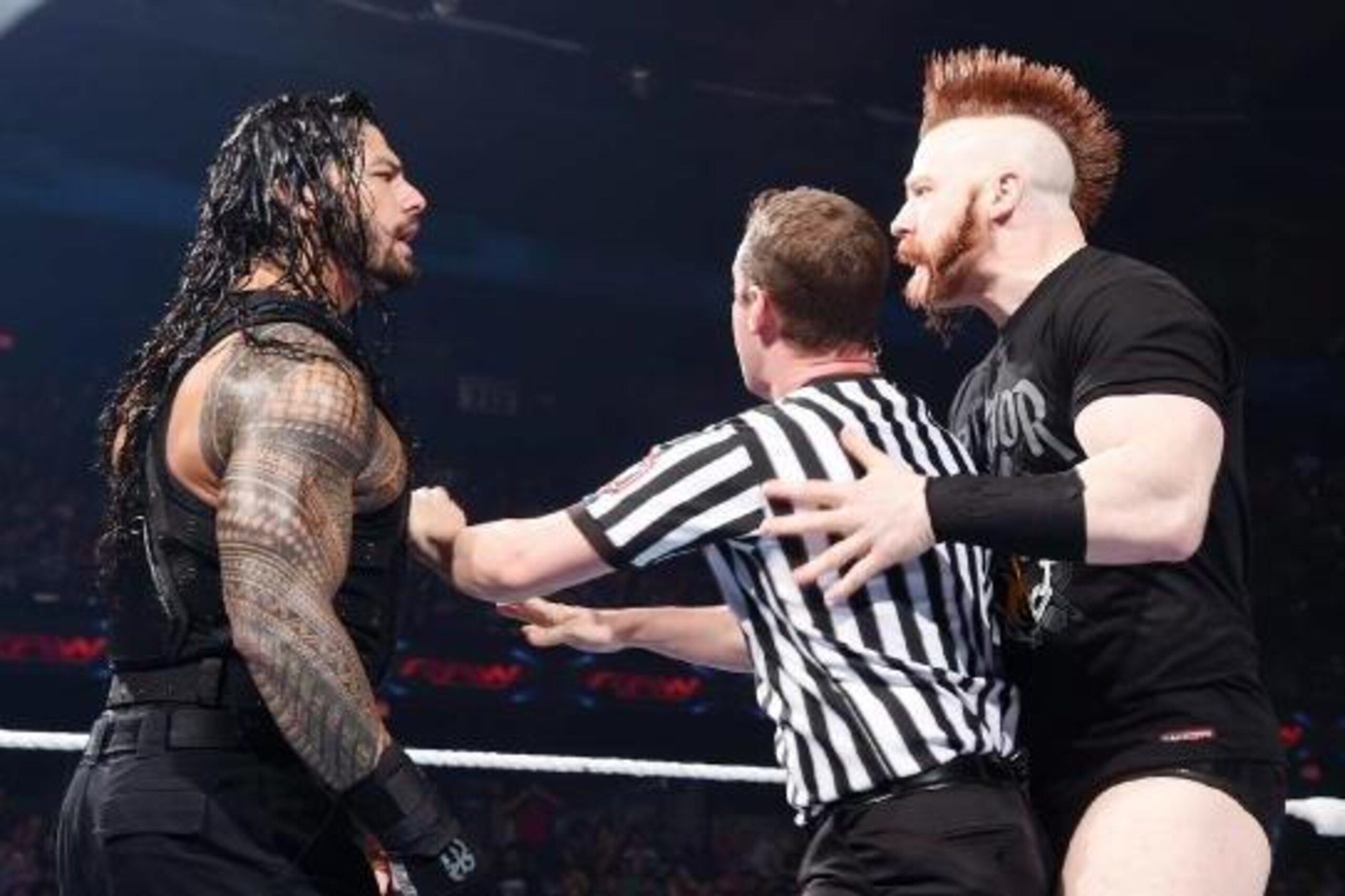 Roman Reigns and Sheamus prepare to square off.