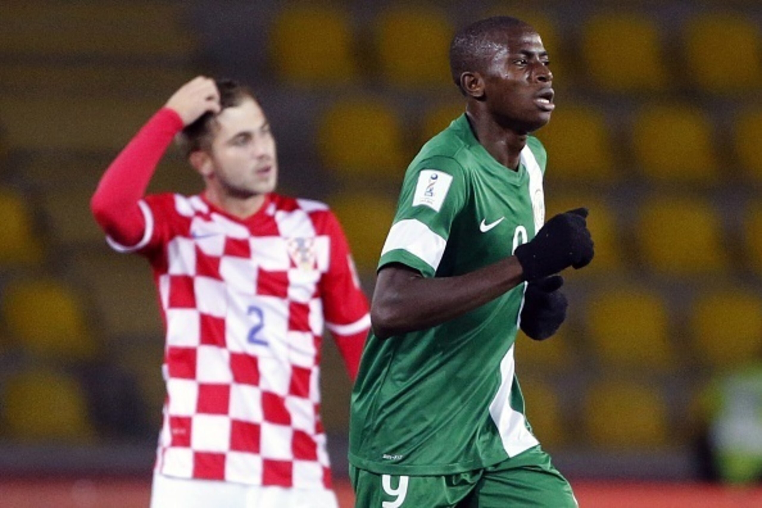 Nigerian Victor Osimhen (R) celebrates his goal against Croatia  during their FIFA U-17 World Cup Chile 2015 football match in Coquimbo, Chile on October 23, 2015.   AFP PHOTO/Photosport - Andres Pina        (Photo credit should read ANDRES PINA/AFP/Getty