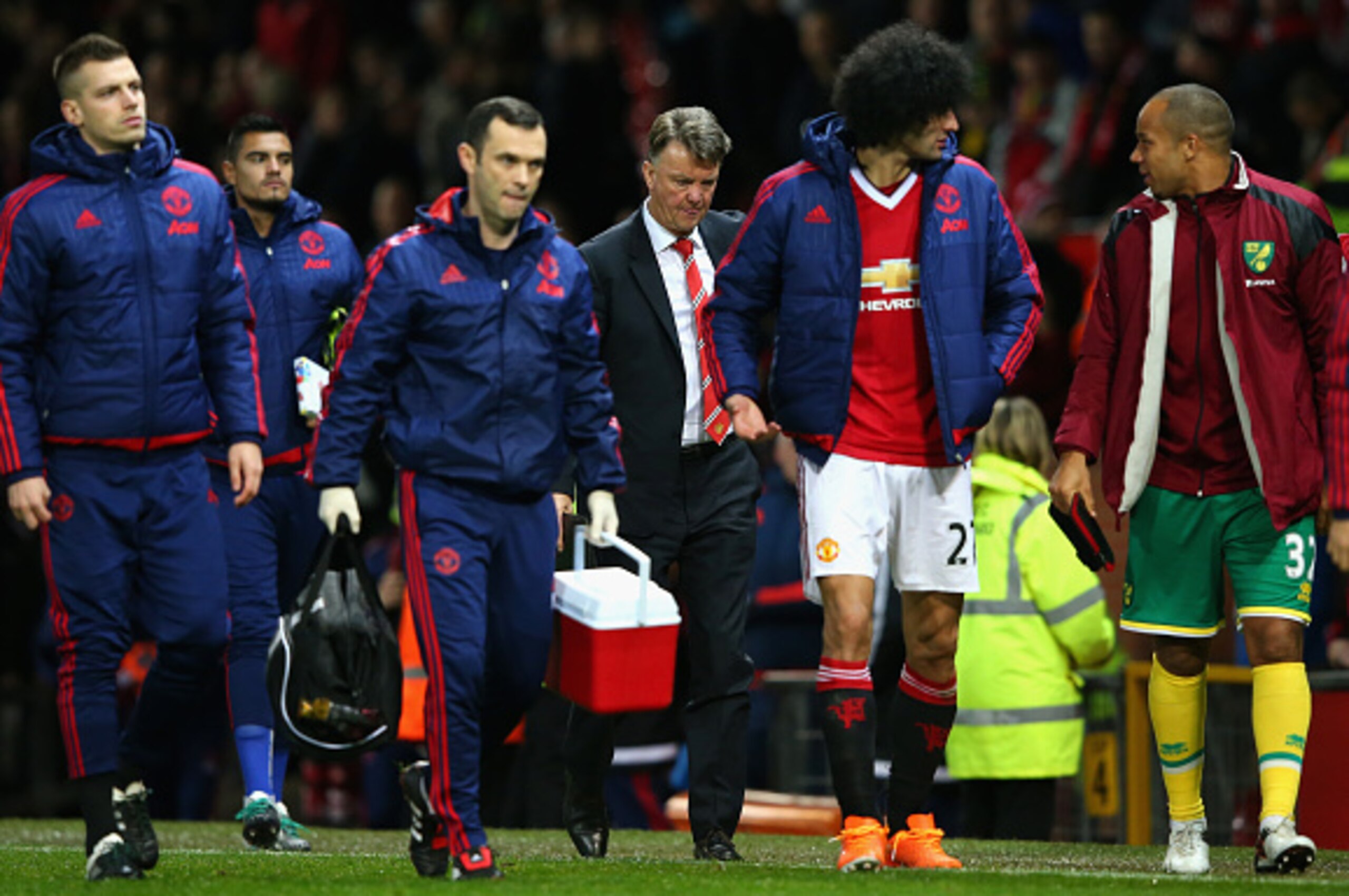 MANCHESTER, ENGLAND - DECEMBER 19:  Louis van Gaal Manager of Manchester United leaves the pitch after 1-2 defeat in the Barclays Premier League match between Manchester United and Norwich City at Old Trafford on December 19, 2015 in Manchester, England. 