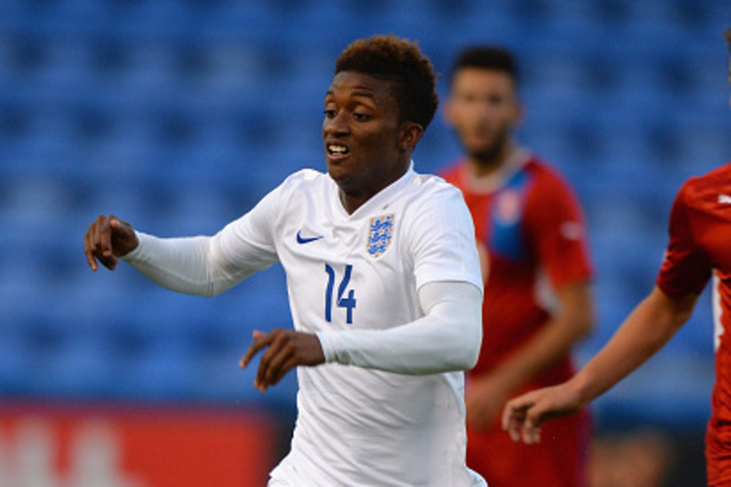 SHREWSBURY, ENGLAND - SEPTEMBER 07:  Demarai Gray of England during the International Match between England U20 and Czech Republic U20 at Greenhous Meadow on September 7, 2015 in Shrewsbury, England.  (Photo by Tony Marshall/Getty Images)
