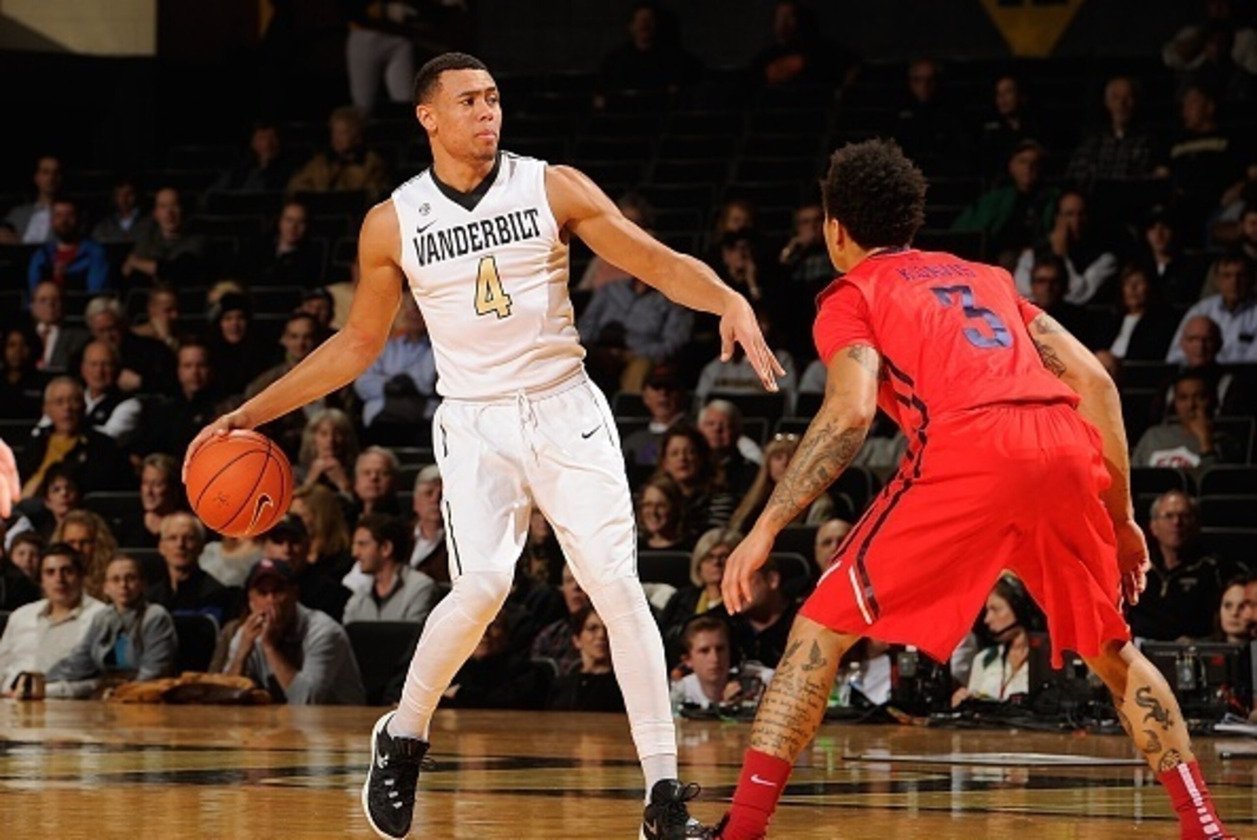 NASHVILLE, TN - DECEMBER 09:  Wade Baldwin IV #4 of the Vanderbilt Commodores plays against the Dayton Flyers at Memorial Gym on December 9, 2015 in Nashville, Tennessee.  (Photo by Frederick Breedon/Getty Images)