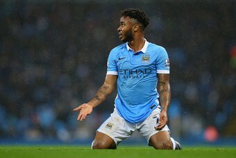 MANCHESTER, ENGLAND - DECEMBER 12: Raheem Sterling of Manchester City gestures during the Barclays Premier League match between Manchester City and Swansea City at Etihad Stadium on December 12, 2015 in Manchester, United Kingdom.  (Photo by Alex Livesey/