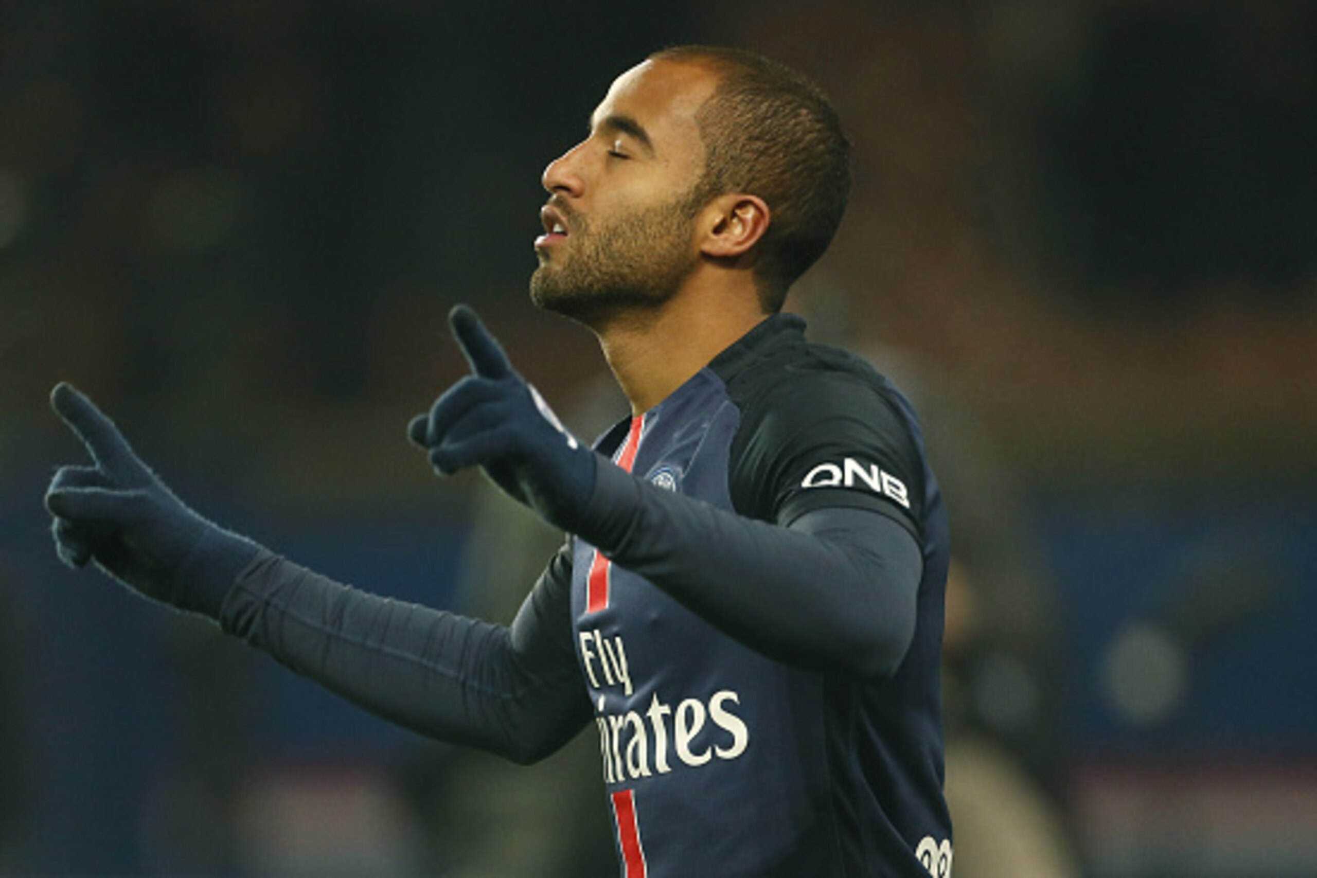 PARIS, FRANCE - DECEMBER 13: Lucas Moura of PSG celebrates his goal during the French Ligue 1 match between Paris Saint-Germain (PSG) and Olympique Lyonnais (OL) at Parc des Princes stadium on December 13, 2015 in Paris, France. (Photo by Jean Catuffe/Get
