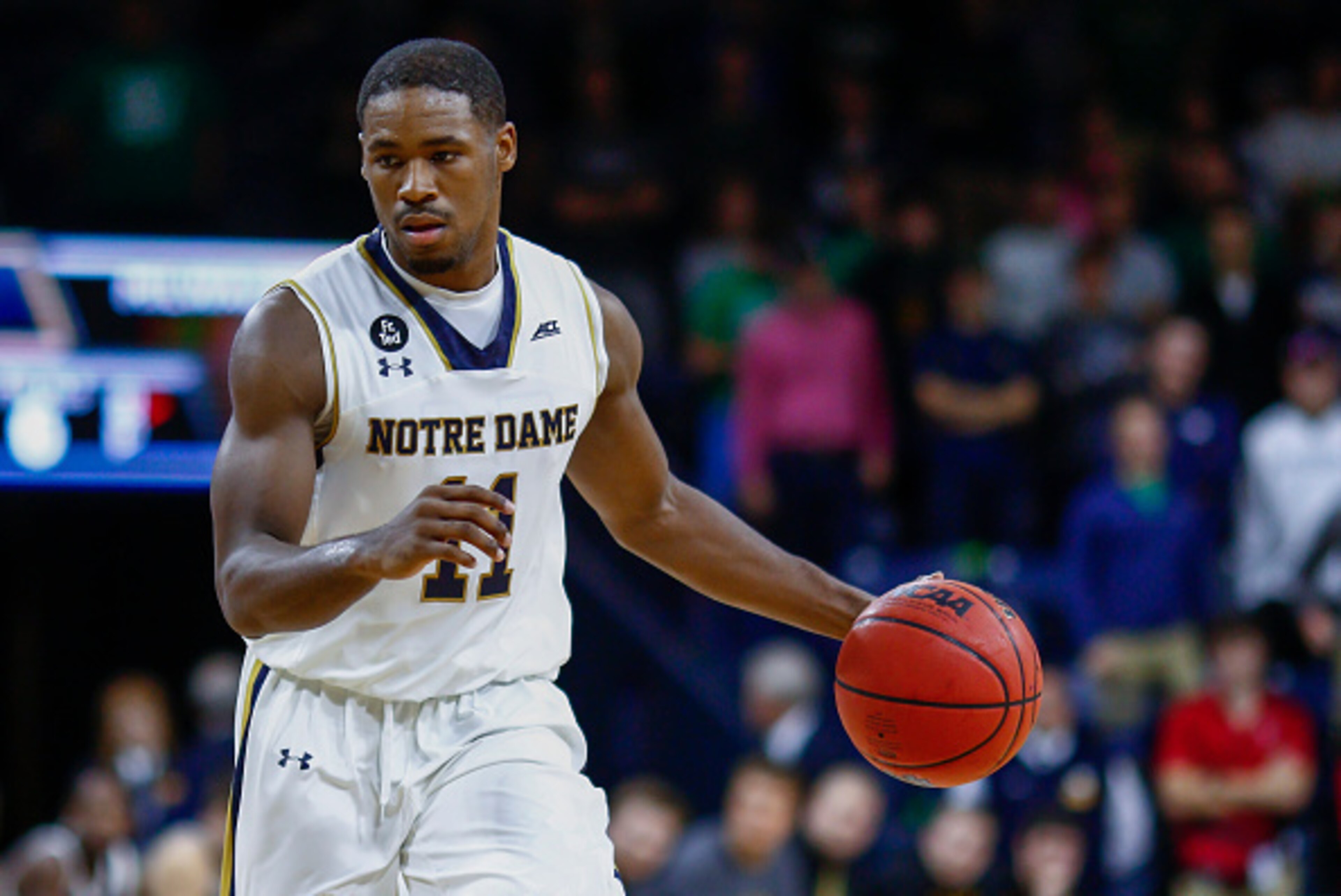SOUTH BEND, IN - NOVEMBER 17: Demetrius Jackson #11 of the Notre Dame Fighting Irish dribbles the ball against the Milwaukee Panthers at Purcell Pavilion on November 17, 2015 in South Bend, Indiana. (Photo by Michael Hickey/Getty Images)