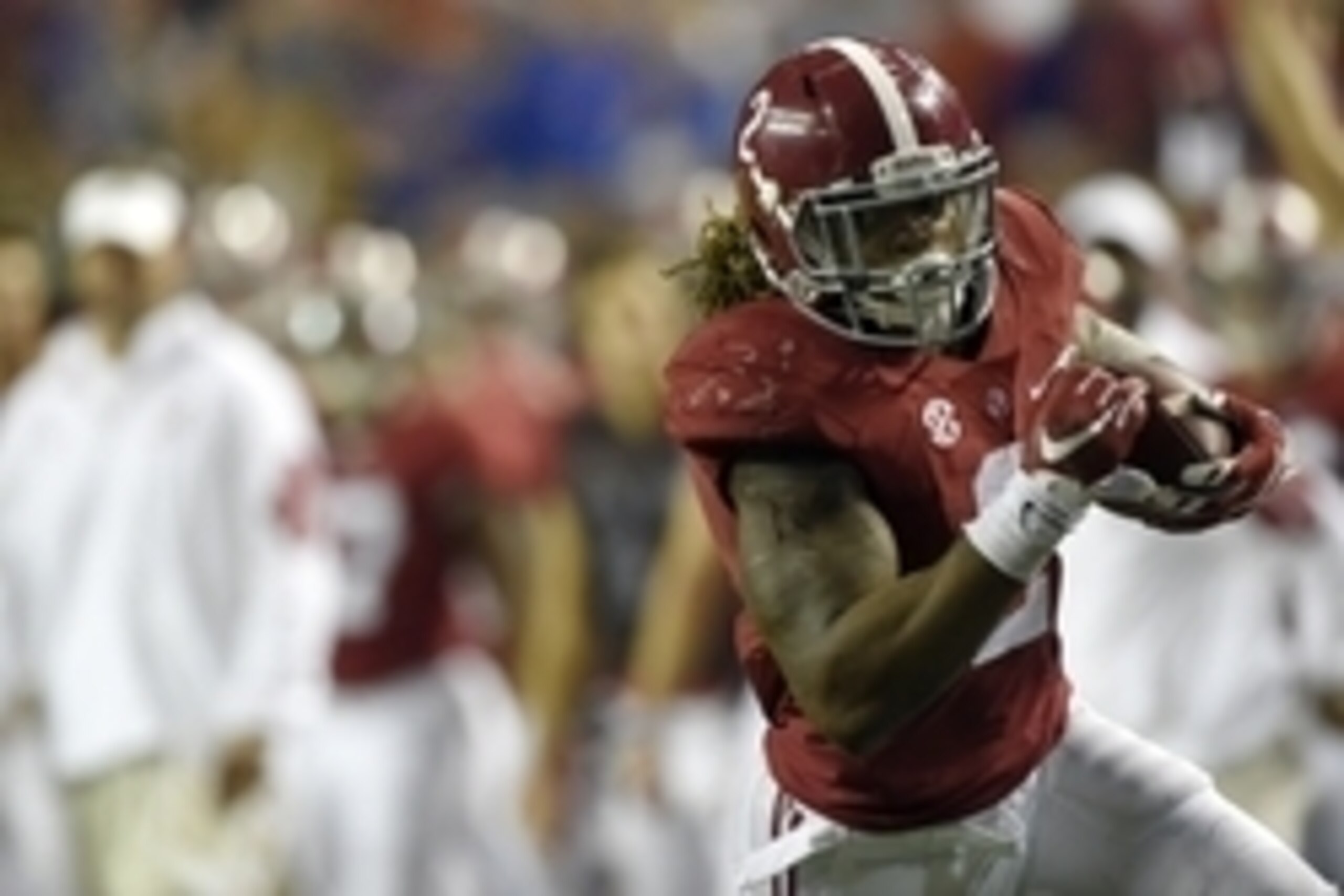 Dec 5, 2015; Atlanta, GA, USA; Alabama Crimson Tide running back Derrick Henry (2) runs against the Florida Gators during the third quarter of the 2015 SEC Championship Game at the Georgia Dome. Mandatory Credit: John David Mercer-USA TODAY Sports