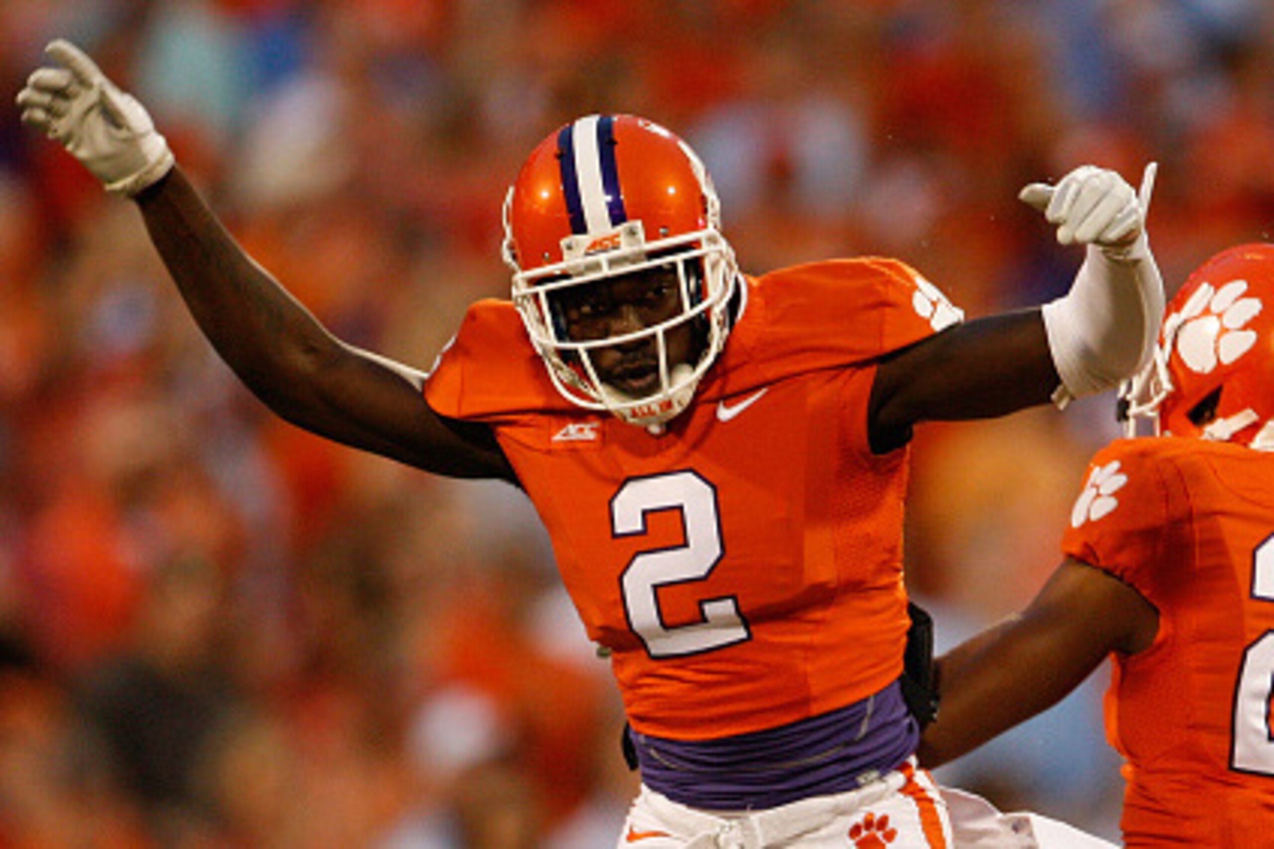 CLEMSON, SC - SEPTEMBER 27: Mackensie Alexander #2 and Garry Peters #26 of the Clemson Tigers celebrate after Peters made a tackle during the game against the North Carolina Tar Heels at Memorial Stadium on September 27, 2014 in Clemson, South Carolina. (
