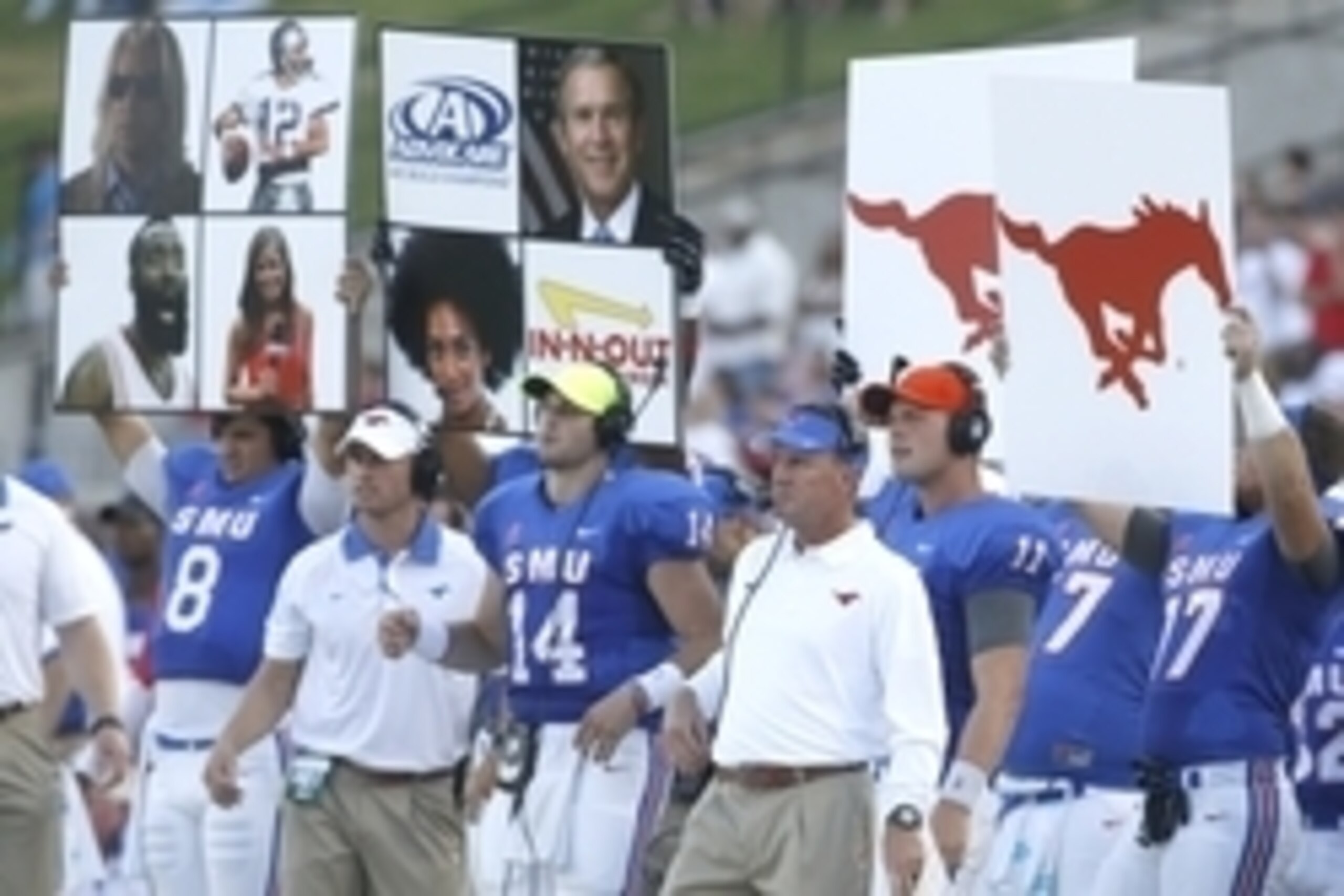 Sep 4, 2015; Dallas, TX, USA; Southern Methodist Mustangs head coach Chad Morris on the sidelines with signage in the background during the game against the Baylor Bears at Gerald J. Ford Stadium. Mandatory Credit: Tim Heitman-USA TODAY Sports Sep 4, 2015; Dallas, TX, USA; Southern Methodist Mustangs head coach Chad Morris on the sidelines with signage in the background during the game against the Baylor Bears at Gerald J. Ford Stadium. Mandatory Credit: Tim Heitman-USA TODAY Sports