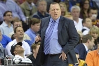 May 12, 2015; Cleveland, OH, USA; Chicago Bulls head coach Tom Thibodeau reacts in the second quarter against the Cleveland Cavaliers in game five of the second round of the NBA Playoffs at Quicken Loans Arena. Mandatory Credit: David Richard-USA TODAY Sp