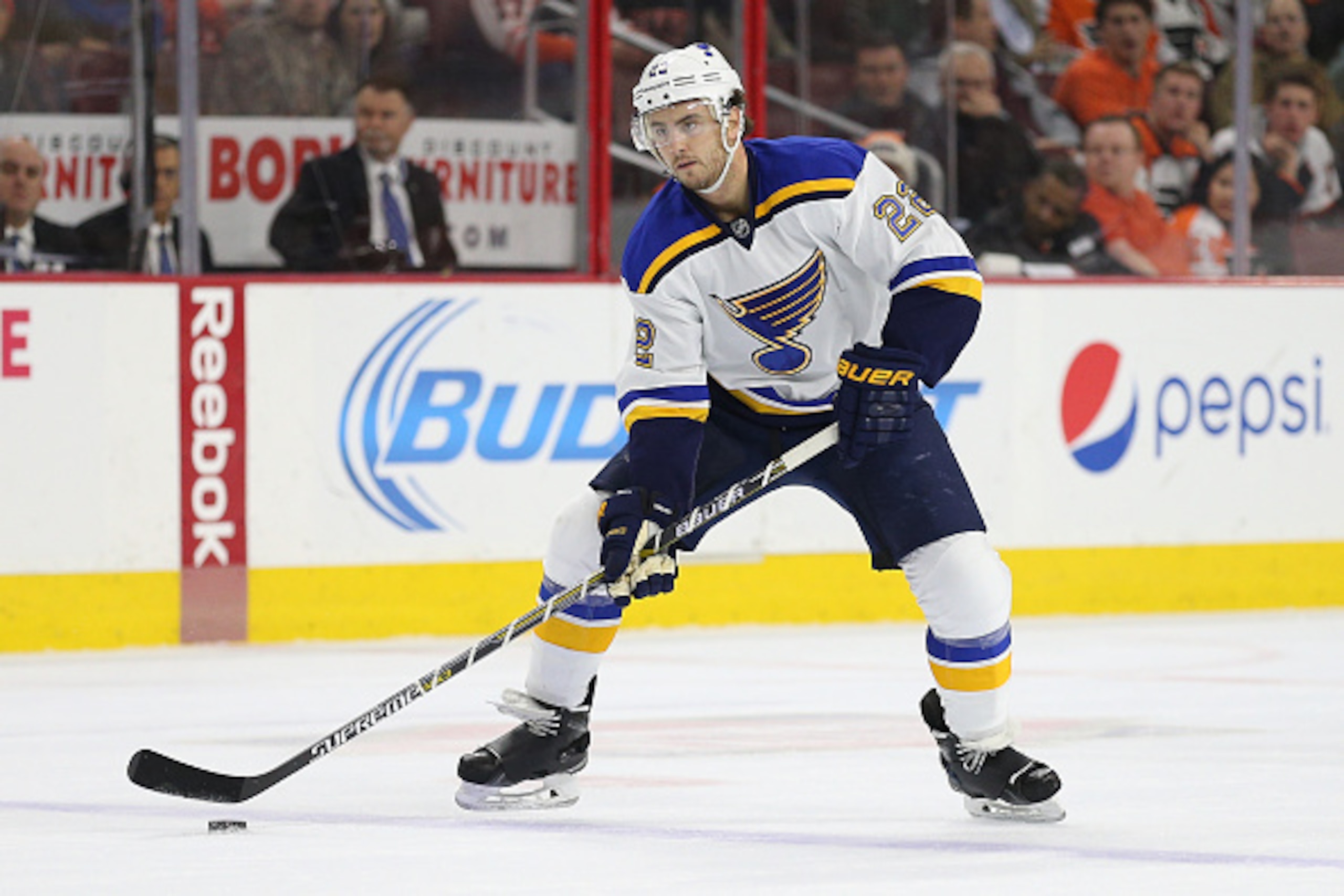 PHILADELPHIA, PA - DECEMBER 21: Kevin Shattenkirk #22 of the St. Louis Blues in action against the Philadelphia Flyers at Wells Fargo Center on December 21, 2015 in Philadelphia, Pennsylvania. (Photo by Patrick Smith/Getty Images)