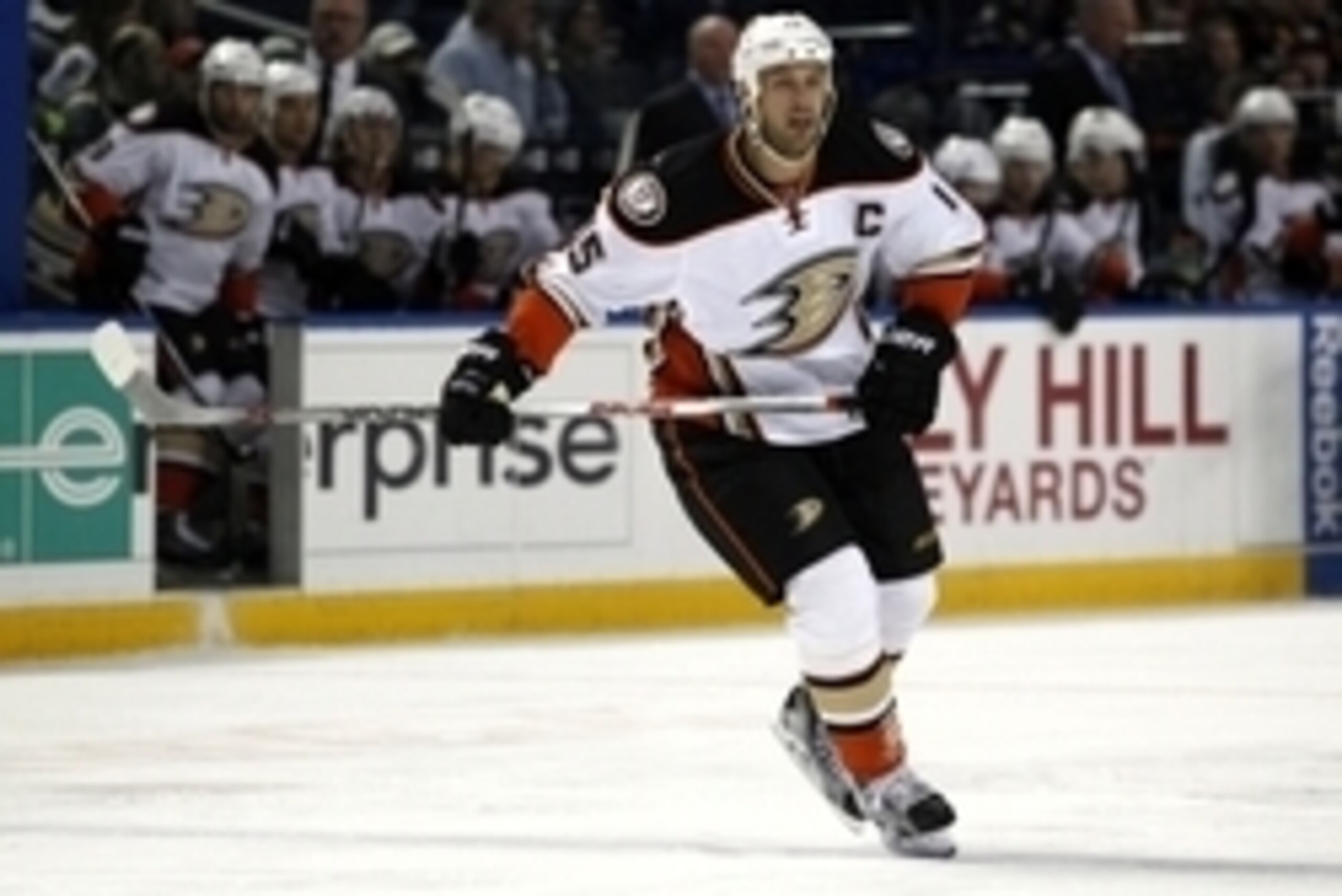 Dec 17, 2015; Buffalo, NY, USA; Anaheim Ducks center Ryan Getzlaf (15) during the first period against the Buffalo Sabres at First Niagara Center. Mandatory Credit: Timothy T. Ludwig-USA TODAY Sports