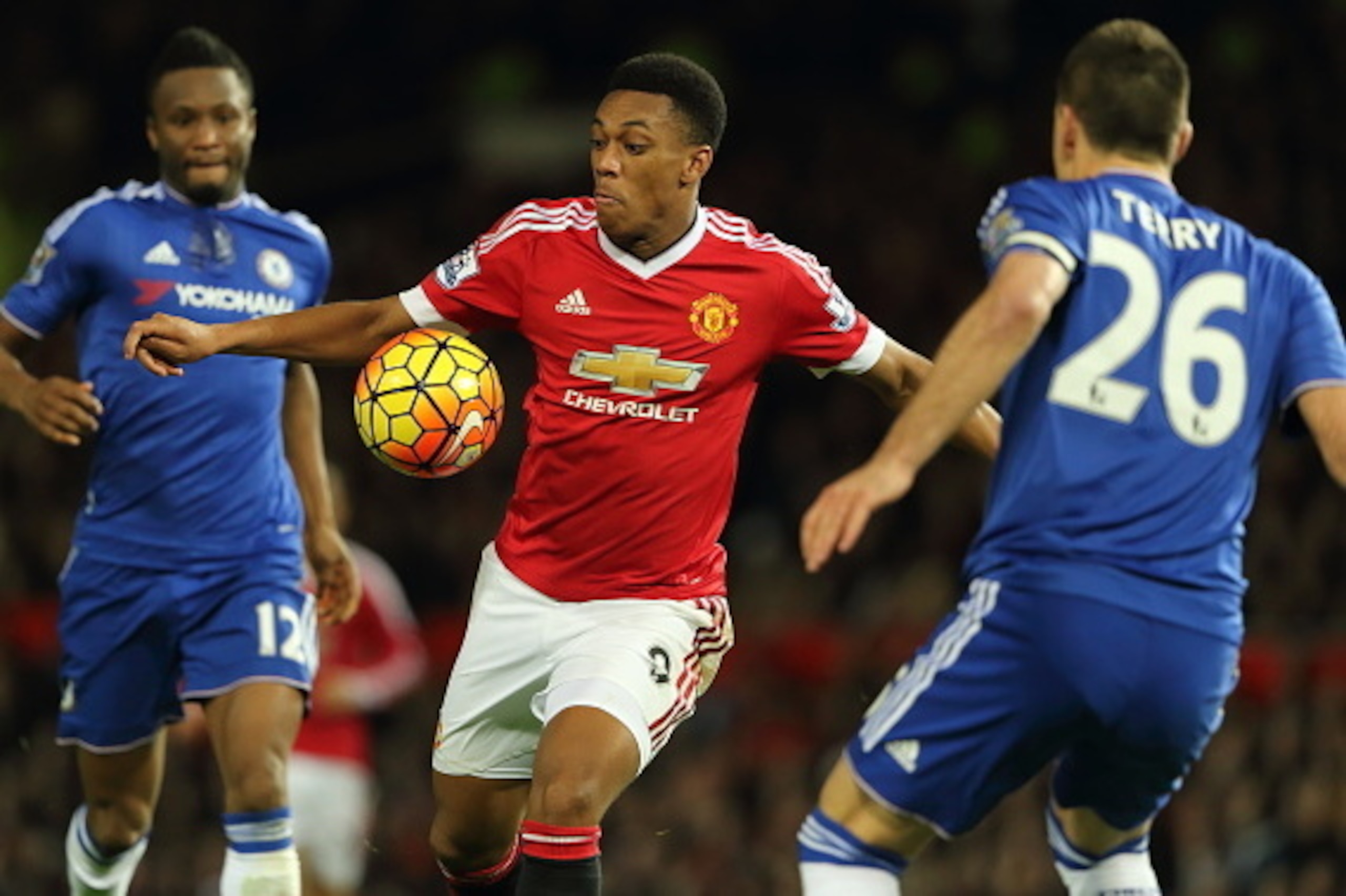 MANCHESTER, ENGLAND - DECEMBER 28: Anthony Martial of Manchester United during the Barclays Premier League match between Manchester Untied and Chelsea at Old Trafford on December 28, 2015 in Manchester, England.  (Photo by Matthew Ashton - AMA/Getty Image