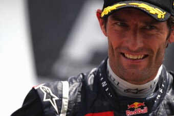NORTHAMPTON, ENGLAND - JULY 08:  Mark Webber of Australia and Red Bull Racing celebrates on the podium after winning the British Grand Prix at Silverstone Circuit on July 8, 2012 in Northampton, England.  (Photo by Andrew Hone/Getty Images)