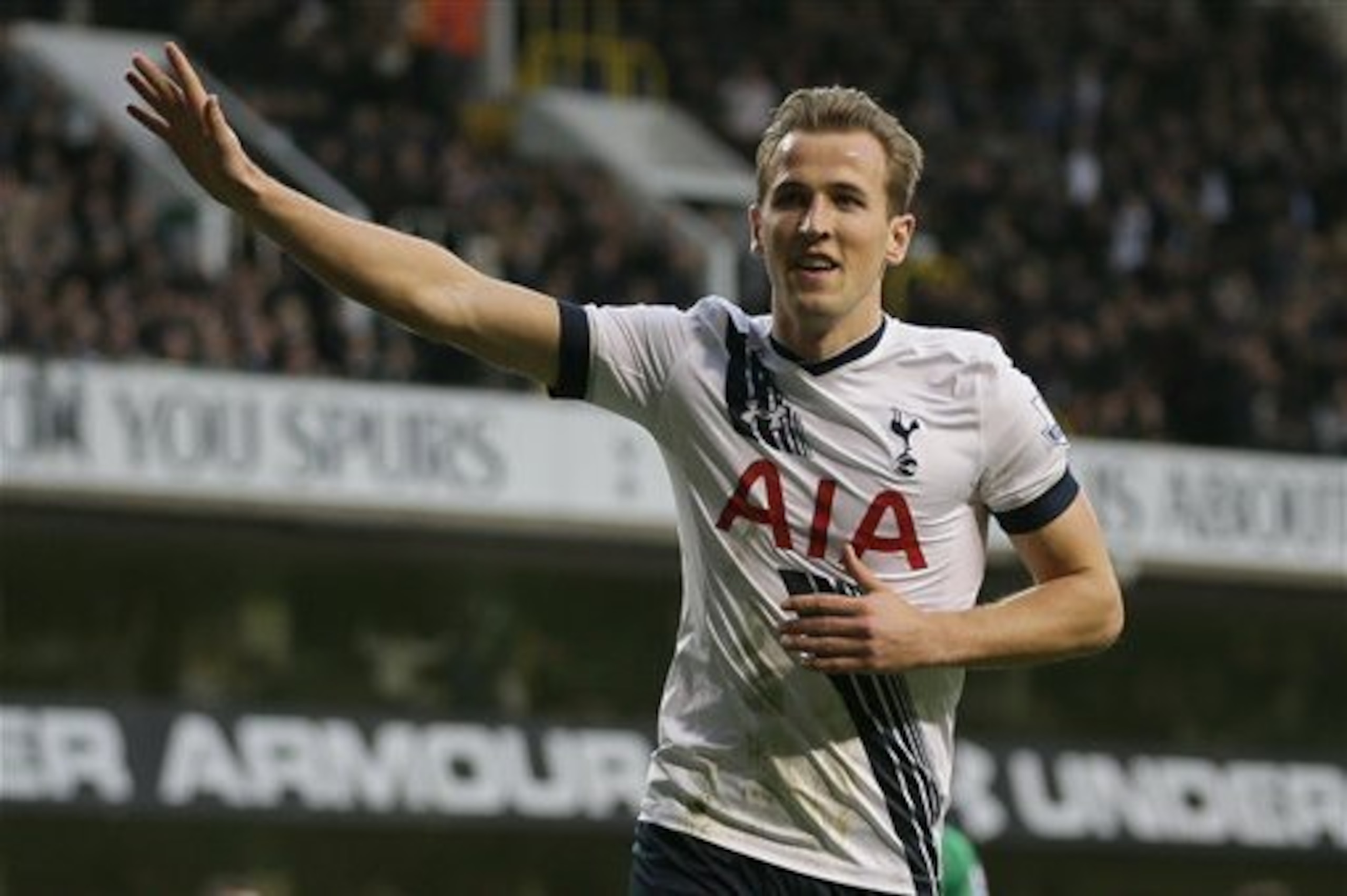 Harry Kane celebrates netting the opener against Norwich City on Boxing Day. His second on the day was his 27th league of 2015.