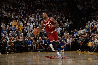 OAKLAND, CA - DECEMBER 25:  LeBron James #23 of the Cleveland Cavaliers dribbles up court against the Golden State Warriors on December 25, 2015 at ORACLE Arena in Oakland,California.NOTE TO USER: User expressly acknowledges and agrees that, by downloadin
