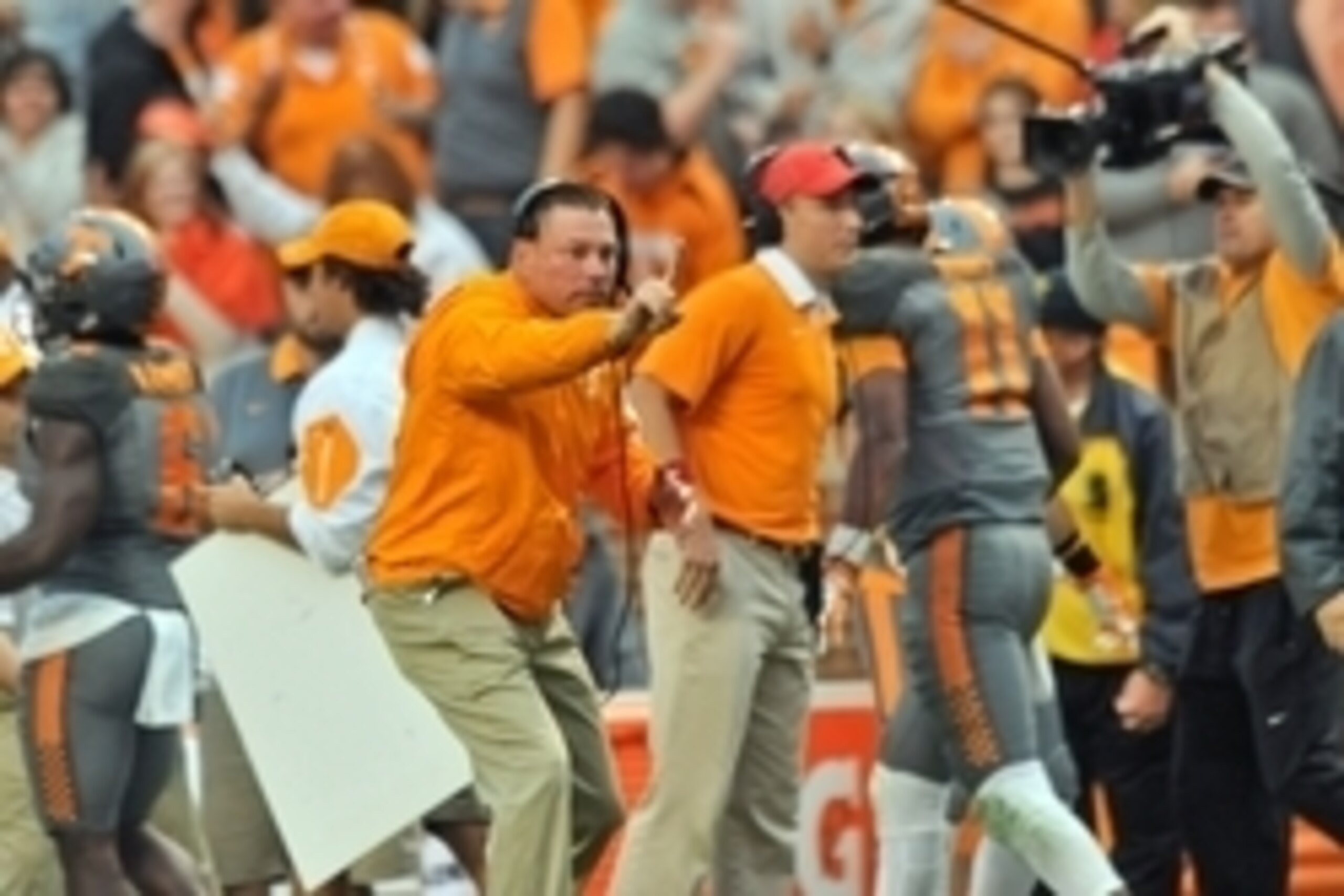 Oct 10, 2015; Knoxville, TN, USA; Tennessee Volunteers head coach Butch Jones on the sideline during the second half against the Georgia Bulldogs at Neyland Stadium. Tennessee won 38-31. Mandatory Credit: Jim Brown-USA TODAY Sports